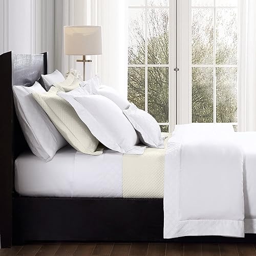 Miniatura 5 de Juego de colcha acolchada de diamantes súper suave para todas las estaciones, 100% algodón egipcio Giza, 1 colcha y 2 fundas de almohada (carbón,