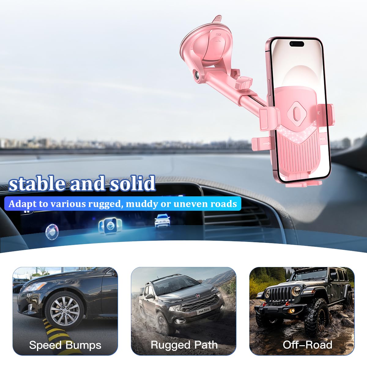 Zpana Supporto per telefono da auto, rotazione a 360°, con forte ventosa, supporto per smartphone e cruscotto, universale, per la maggior parte dei cellulari (rosa)