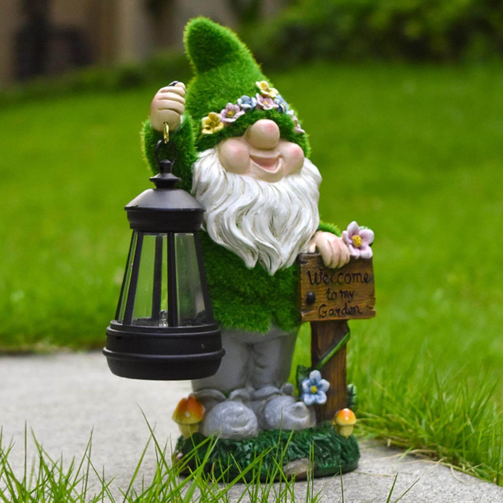 Gnomo da giardino a energia solare, grazioso gnomo da giardino con lanterna, luci paesaggistiche, statue esterne per Natale, festa della mamma, San