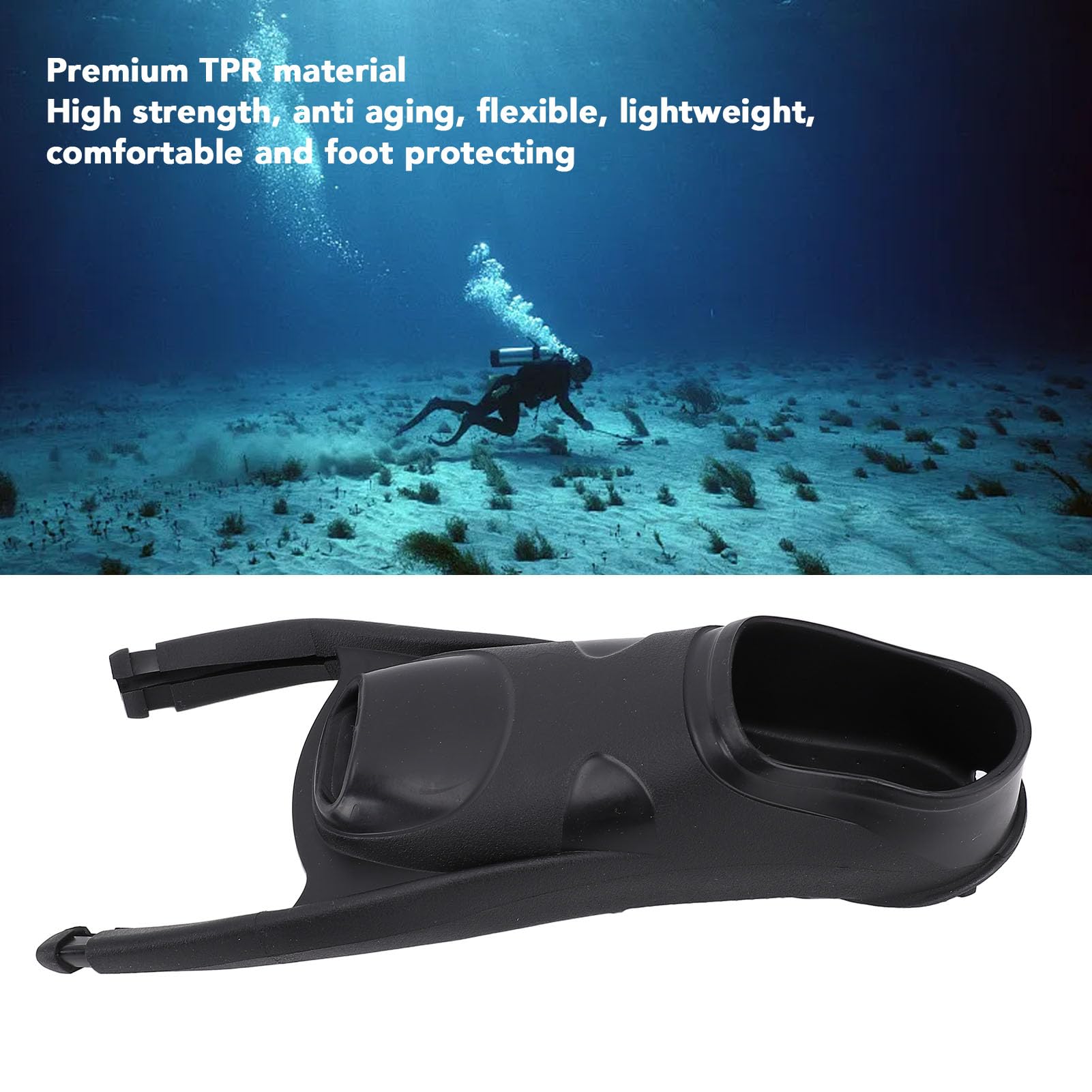Pinne da apnea ad alte prestazioni in TPR, con lama lunga, copripiedi per immersioni subacquee, snorkeling e nuoto professionale, colore nero, 1 pezzo. (L(43-44))