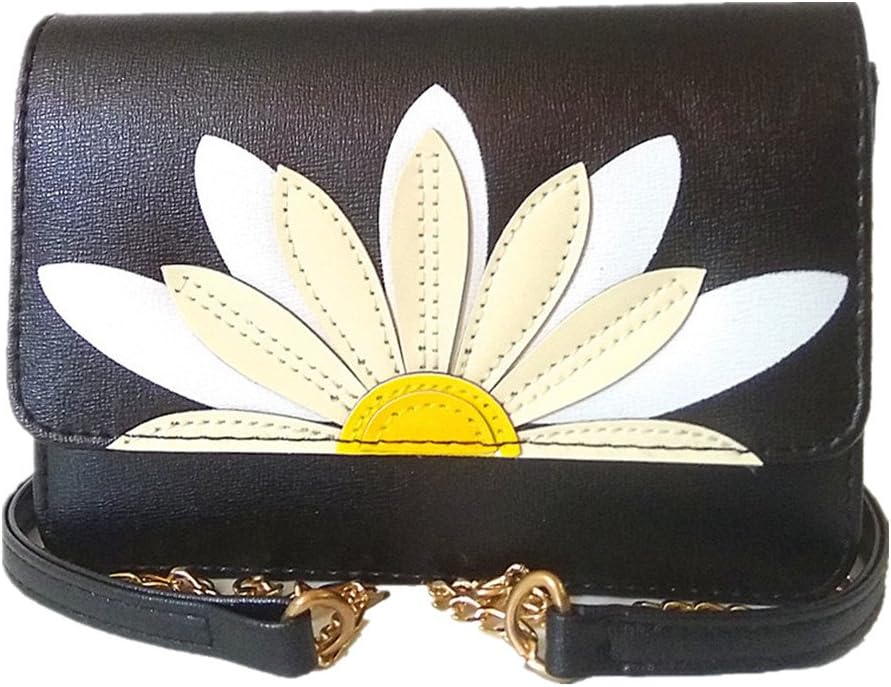 TEGAOTE Water Resistant PU Leather Multipurpose Half Lotus Pattern Envelope Crossbody Shoulder Purse Bag 6.0 Inches Cellphone Pouch Wallet with Chain Strap (Black)