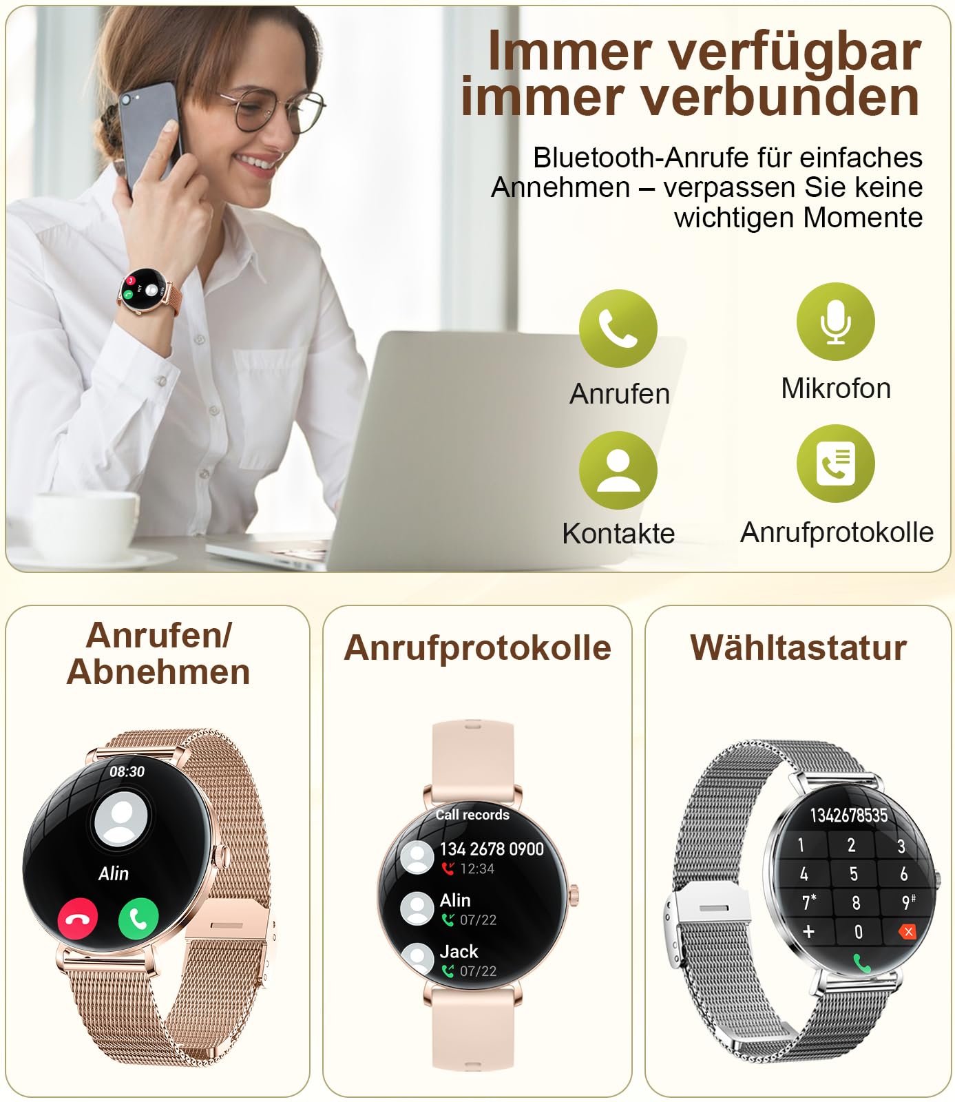 LIGE Montre Connectée Femme avec Appel Bluetooth, 1,43'' AMOLED Écran Smartwatch avec Santé Au Féminin, 120+ Mode Sportif, Sommeil, Fréquence Cardiaque, Étanche IP68 Podometre pour Android iOS