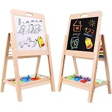 QZMTOY Kids Art Easel, Deluxe Standing Easel Set, Adjustable Art Table, Dry Erase Board & Chalkboard Double Sided Stand, 360 Rotating Drawing Easels with Art Supplies, Adjust Height 28-39in