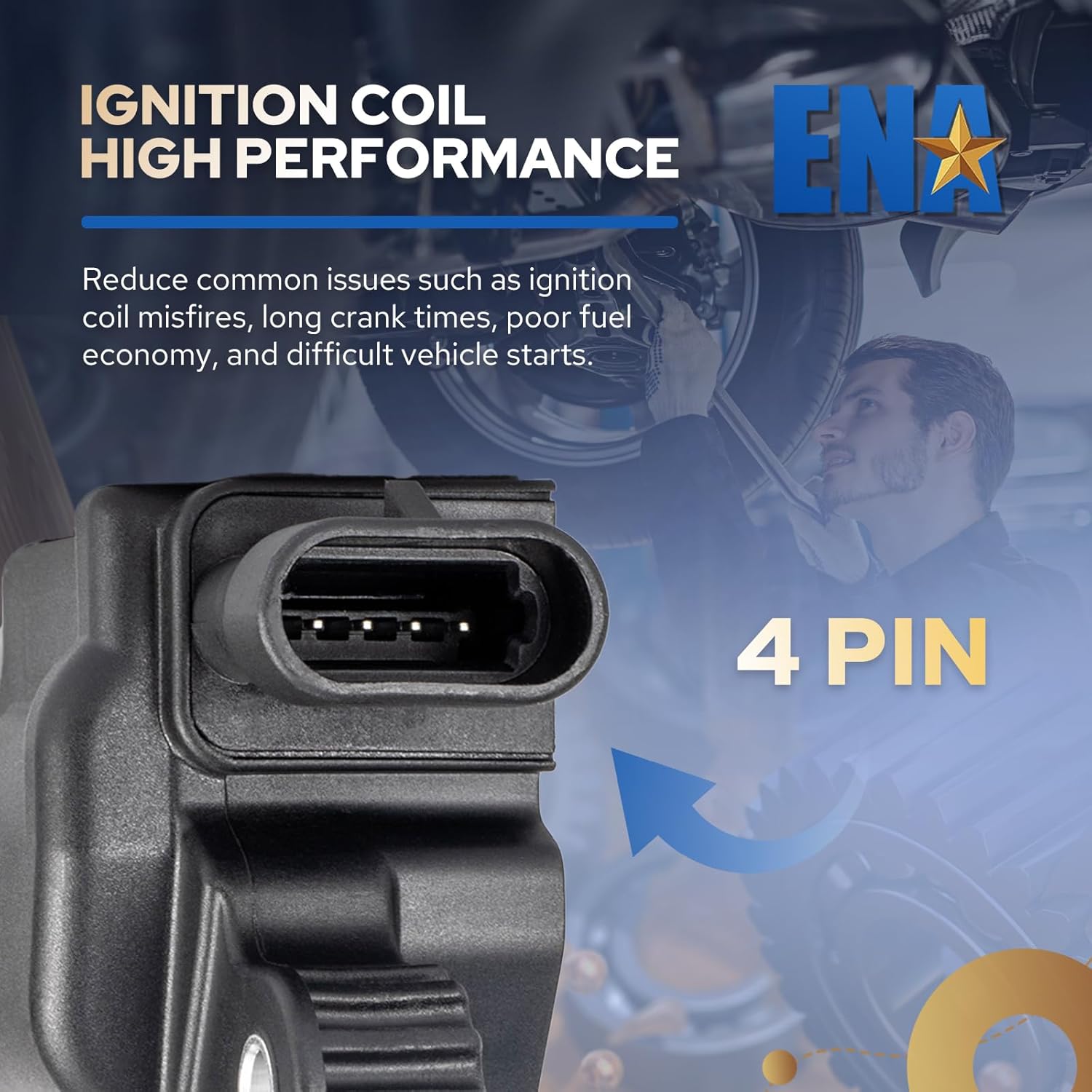 ENA Square Ignition Coil Pack UF413 Compatible with Chevy Silverado 1500 Tahoe GMC Sierra 1500 Yukon Cadillac Escalade Buick 03-21 4.8 5.3 6.0 6.2 6.6 7.0L V8 Coils Set of 4 Replacement for GN10165