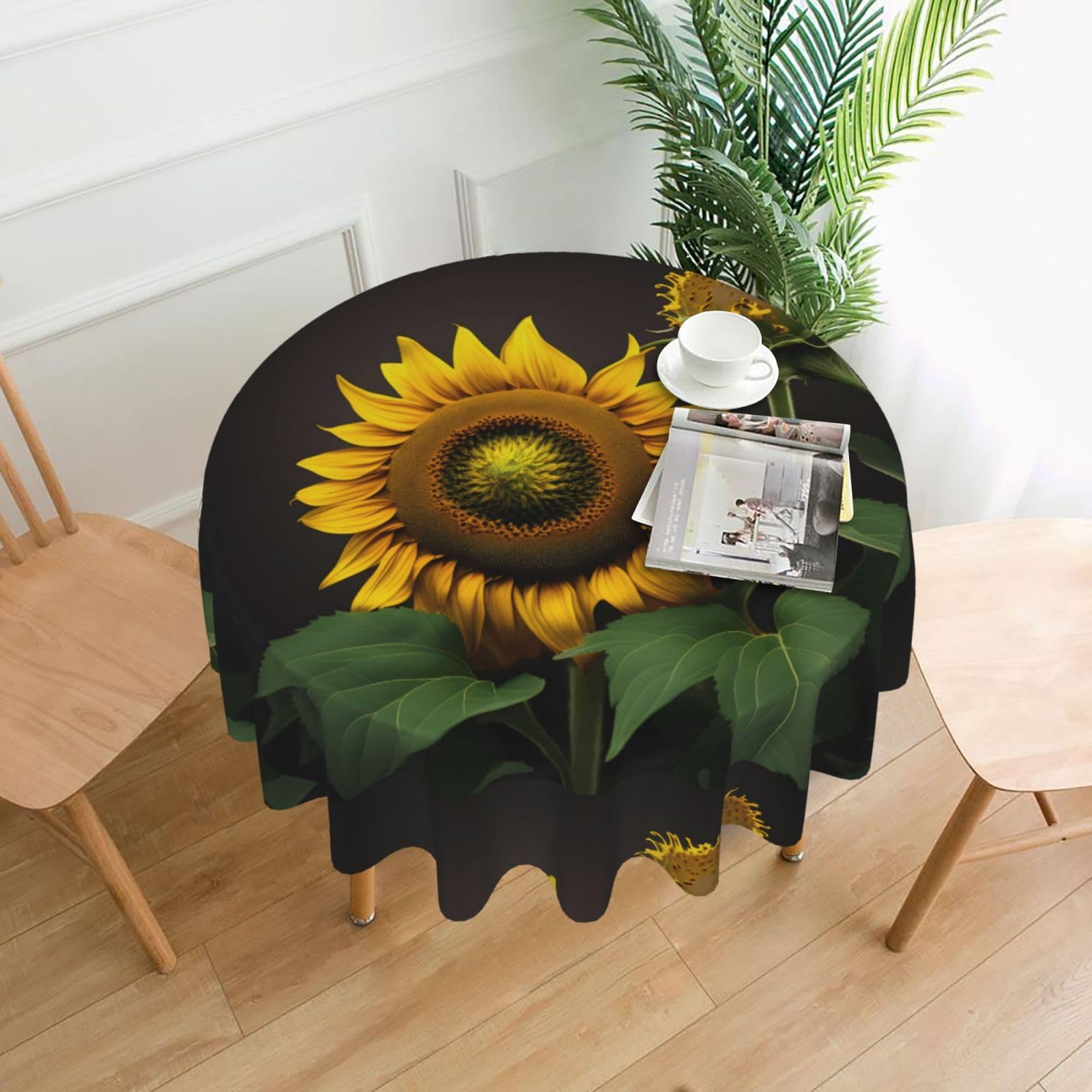 Nbtghga Sunflowers In The Weeds Print Tablecloth Round Border Table Cloth Cover Decorative For Party Holiday Dinning Tabletop Home