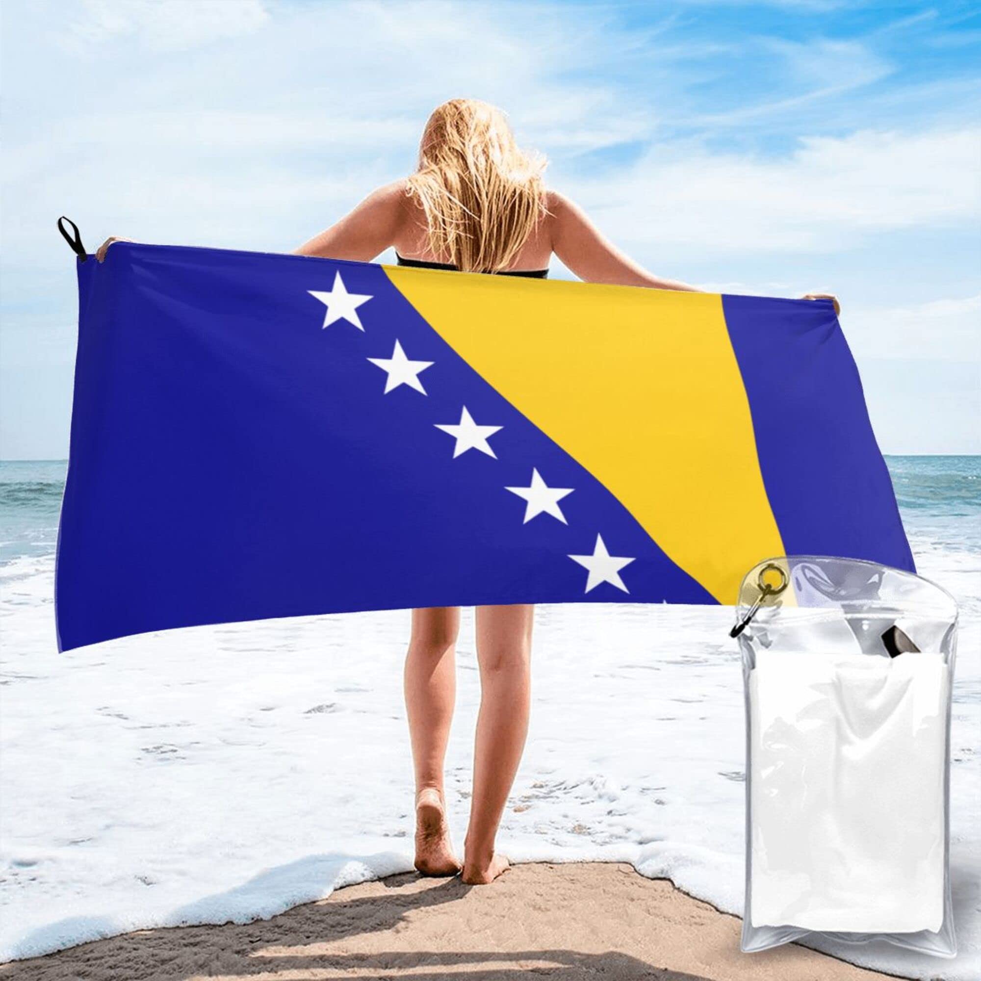 Lsjuee Bosnian Flag Microfiber Beach Towel-Quick Dry Oversized Towels Blanket for Travel Pool Camping