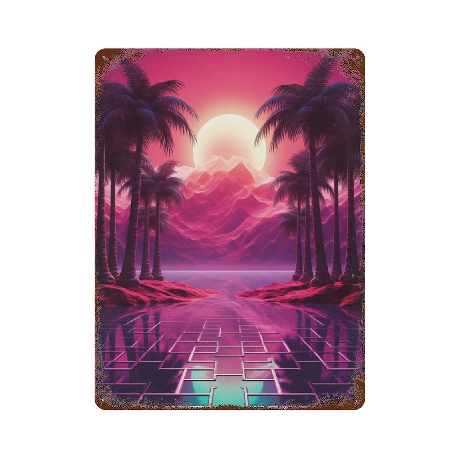 Nostalgic Sunset Reverie Rusty Metal Tin Sign 15.7"x11.8", Ideal for Patio, Garden Room And Bar Decor