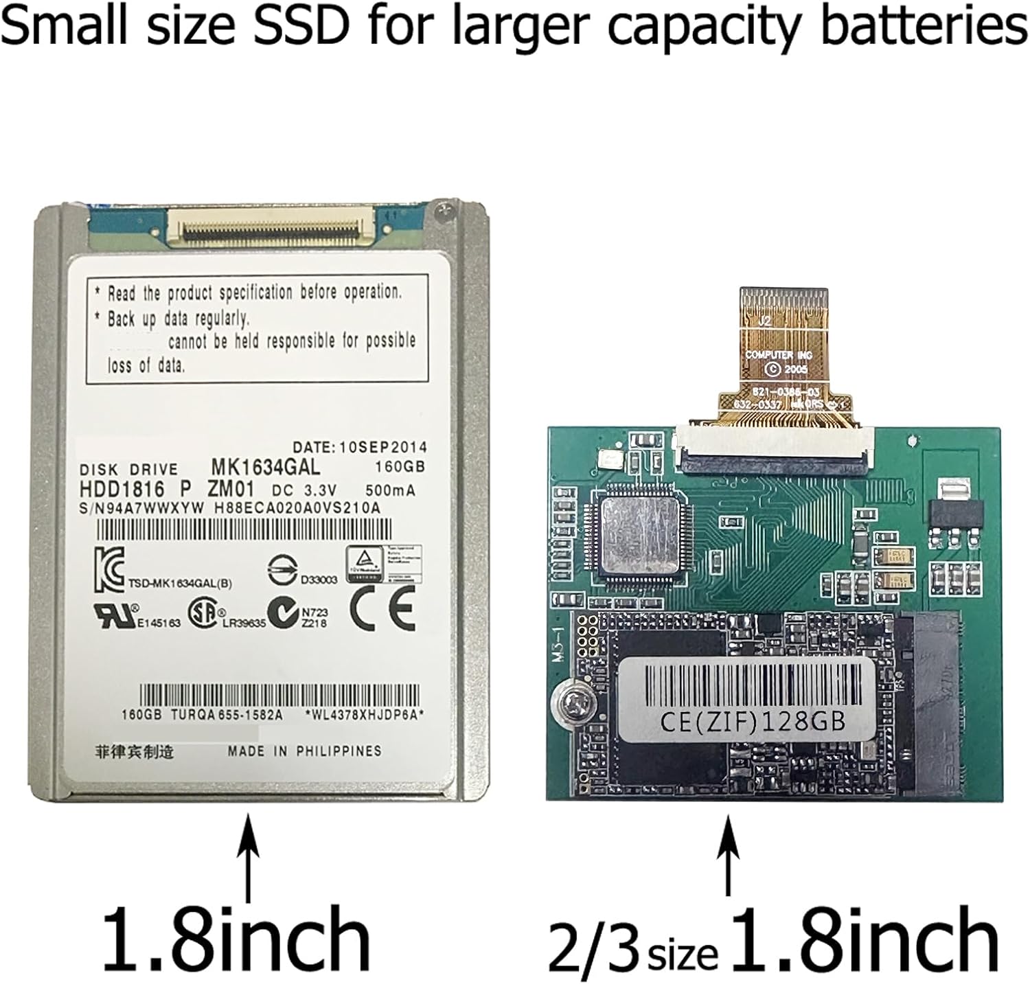 128GB SSD for iPod Classic 6th 7th iPod Video 5Gen 5.5th Replace HS081HA MK8010GAH MK8022GAA MK1634GAL MK1231GAL ZIF CE Solid State Drive (128GB)