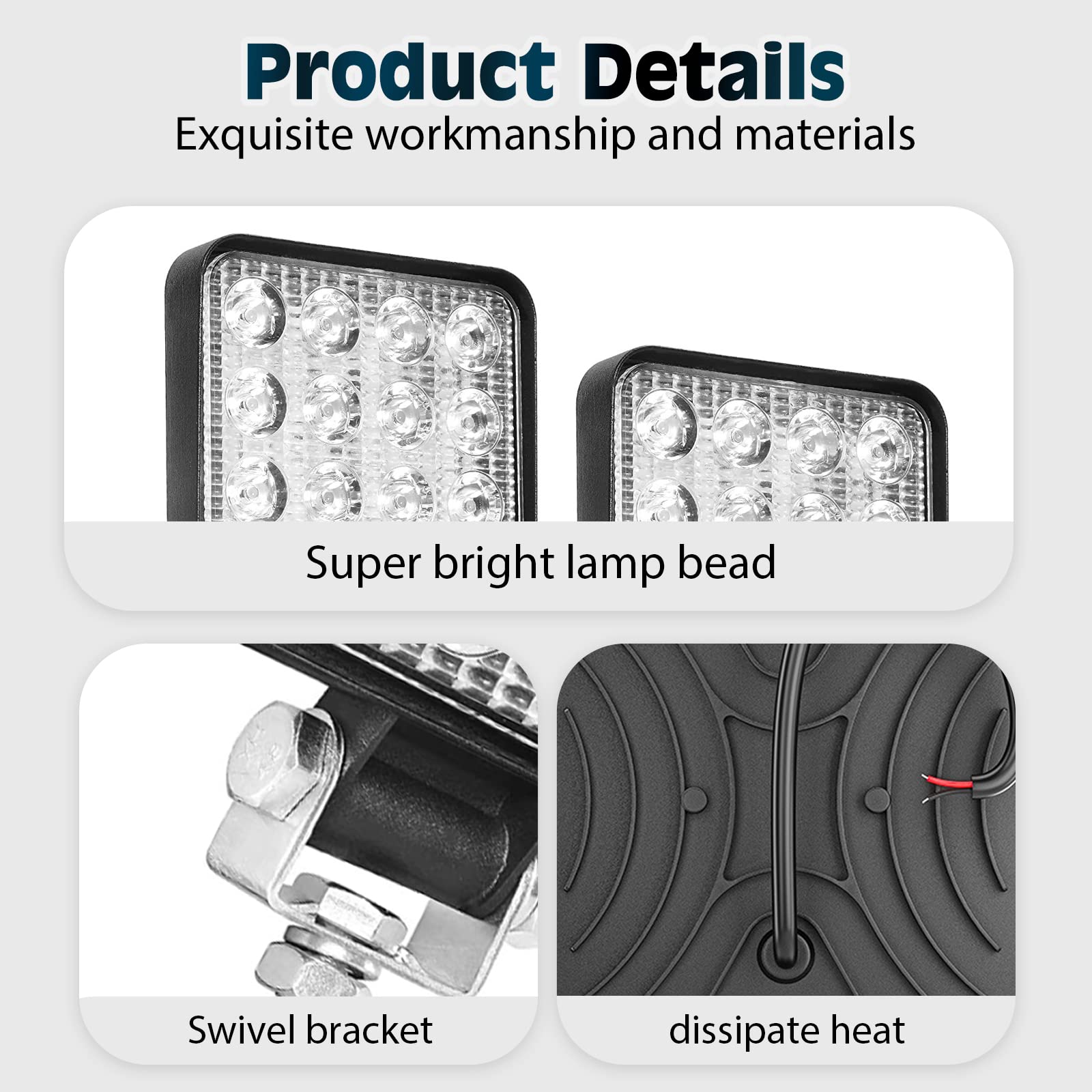 Sporgo LED fari da lavoro, 2 pezzi da 48W, LED per fuoristrada, riflettore, fari aggiuntivi, 12V 24V, impermeabili IP67, per trattore, escavatore, SUV, UTV, ATV