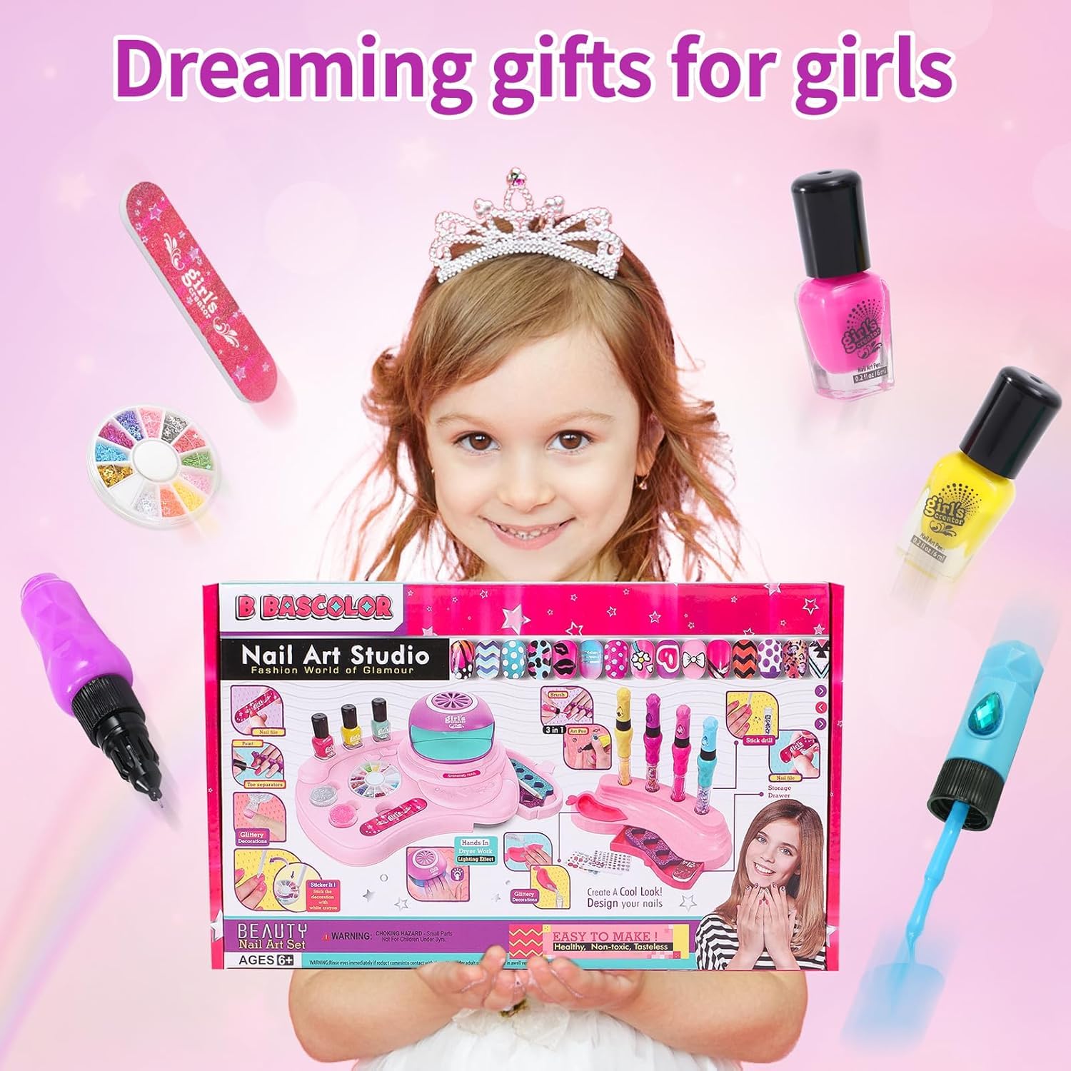 Nagelstudio Kinder Mädchen Geschenk 6 7 8 9 10 11 12 Jahre, 3 in 1 Nagellackstift Nageltrockner Peel Off Nagellack Kinder Nageldesign Nagelset Geburtstag Geschenke Mädchen Spielzeug 7-10 Jahre