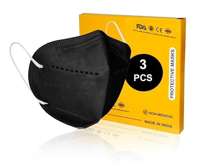 XPRA Mens and Womens N 95 FDA Approved, CE, ISO, WHO Certified Non-Woven, Spun Bounded and Melt Blown Premium Face Mask with 5 Layer Protection and Aluminium Nose-pin (Black)