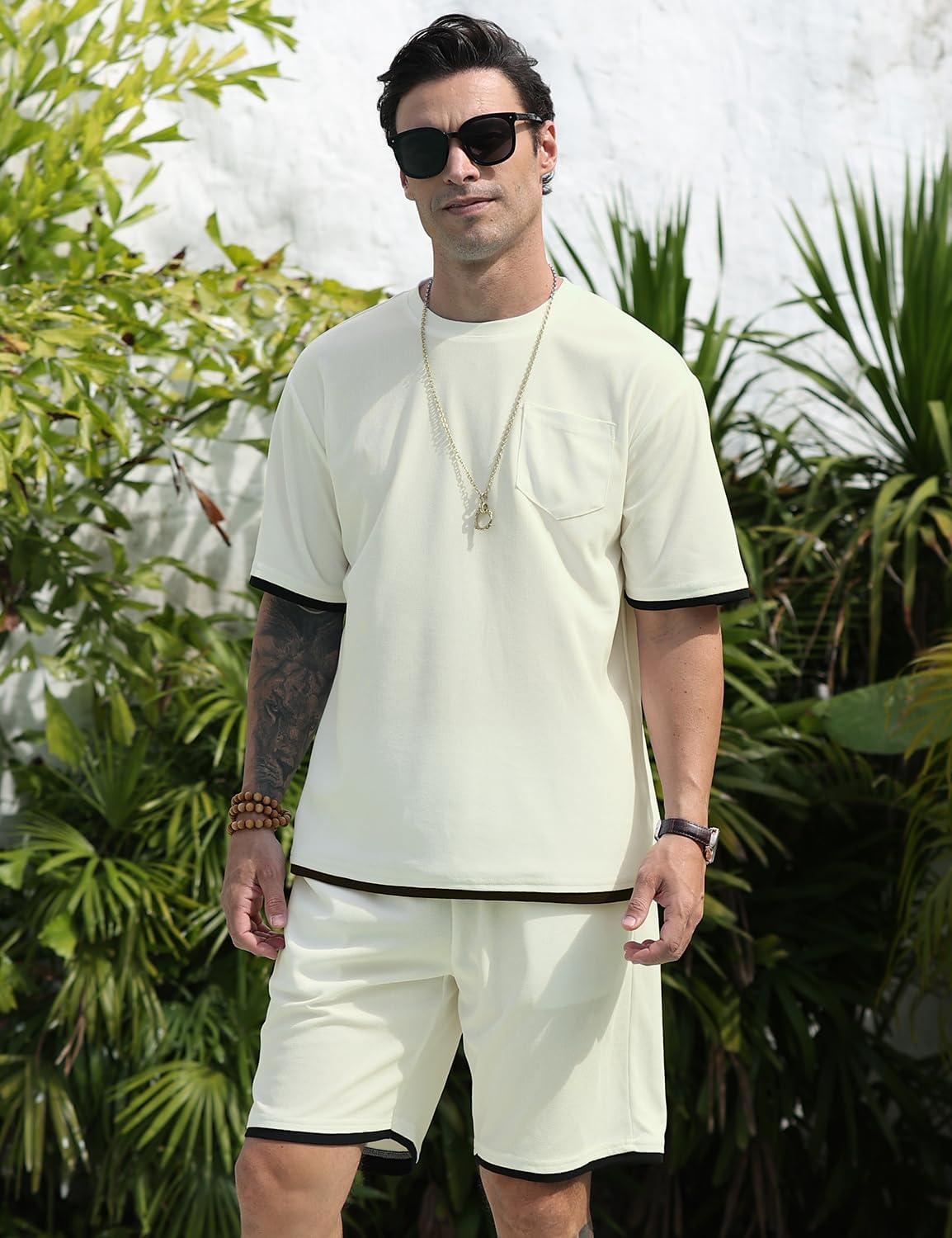 Men's Fashion 2 Piece Waffle Shirt and Shorts Sets Summer Beach Outfits Casual Tracksuits Set with Pockets - Image 3