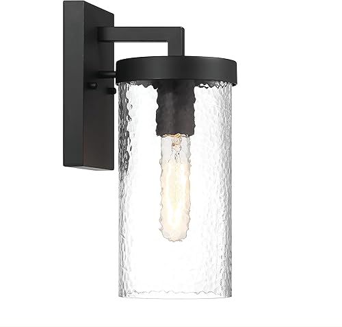 Aria - Moderna lámpara minimalista cilíndrica texturizada de vidrio de agua y metal para montar en la pared, color negro mate