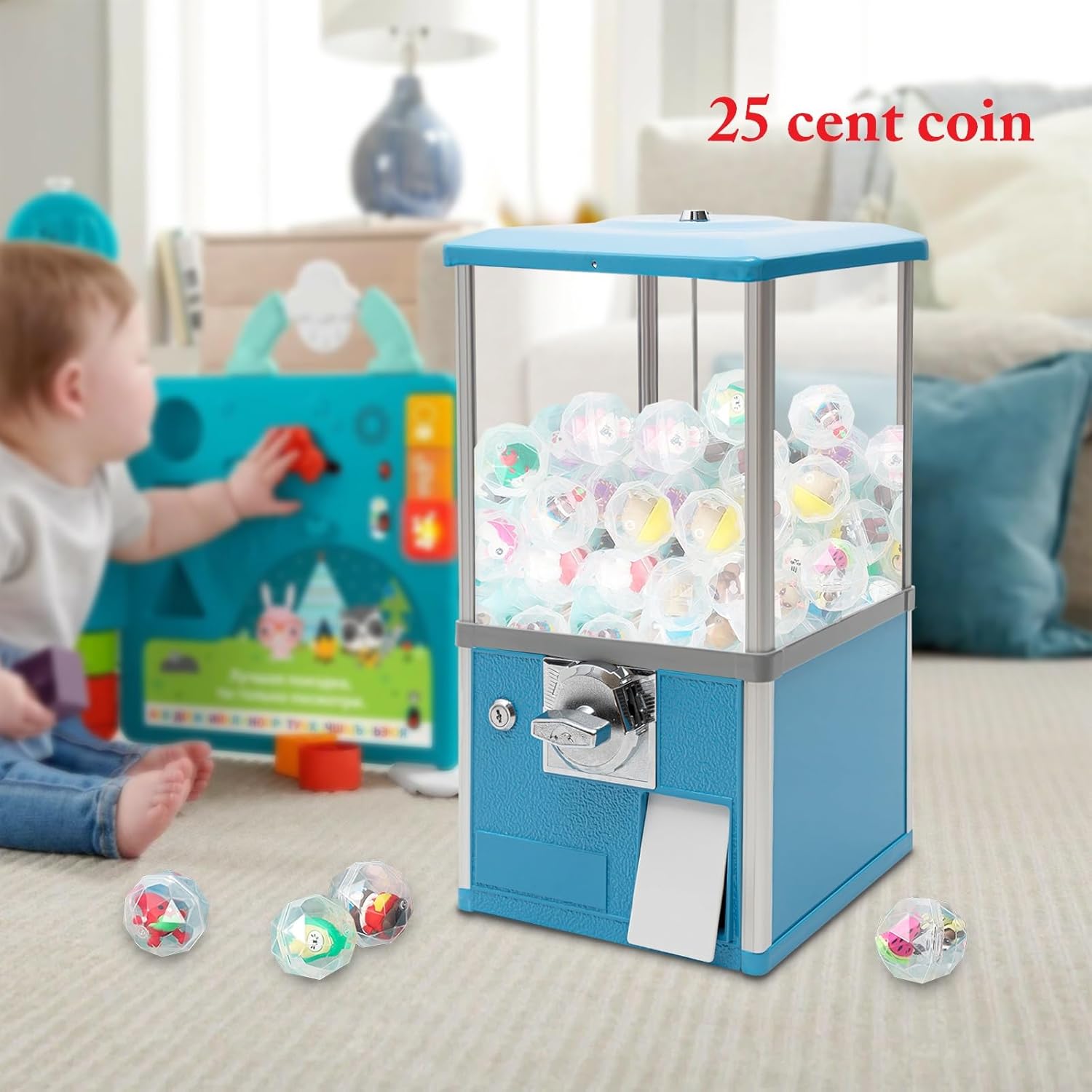 CNCEST Vending Machine, 20.87" Height Candy Gumball Machine, Huge Load Capacity Gumball Bank, Candy Vending Machine for 1.77-1.97in Gadgets, for Game Stores and Retail Stores (Blue)