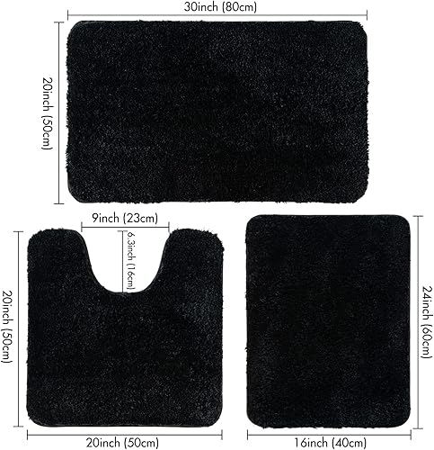 Miniatura 2 de MIULEE Juego de 3 alfombras y tapetes de baño extra gruesos de microfibra antideslizante y tapete de baño de contorno en forma de U para baño, baño,