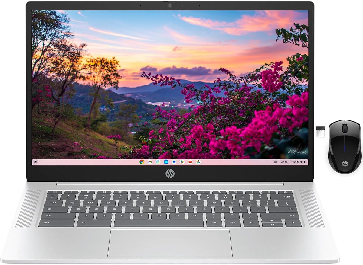 HP 14a Chromebook in Seashell White 14in HD Intel 4-Core up to 3.7Ghz 4GB DDR5 128GB Storage WiFi Webcam 4K Grahics Chrome OS Mouse (14a-nfm – Renewed) : Electronics