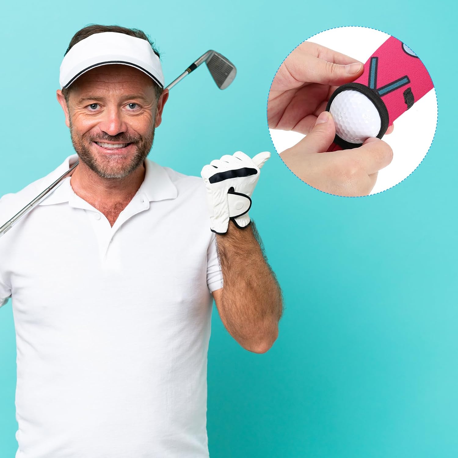 Golf Ball Carry Bag, Golf Tee Holder Pouch Portable Neoprene Golf Ball Holder with Clip for Men and Women, Pink