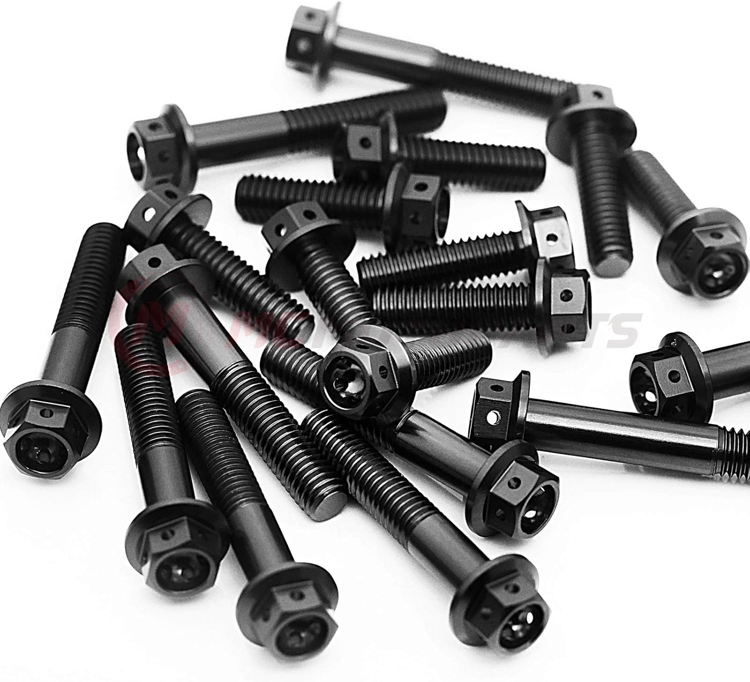 MC MOTOPARTS Pre-drilled CNC Race Spec Bolts M6 x 25mm Flanged HEX Head Screws 10 pcs (Black)