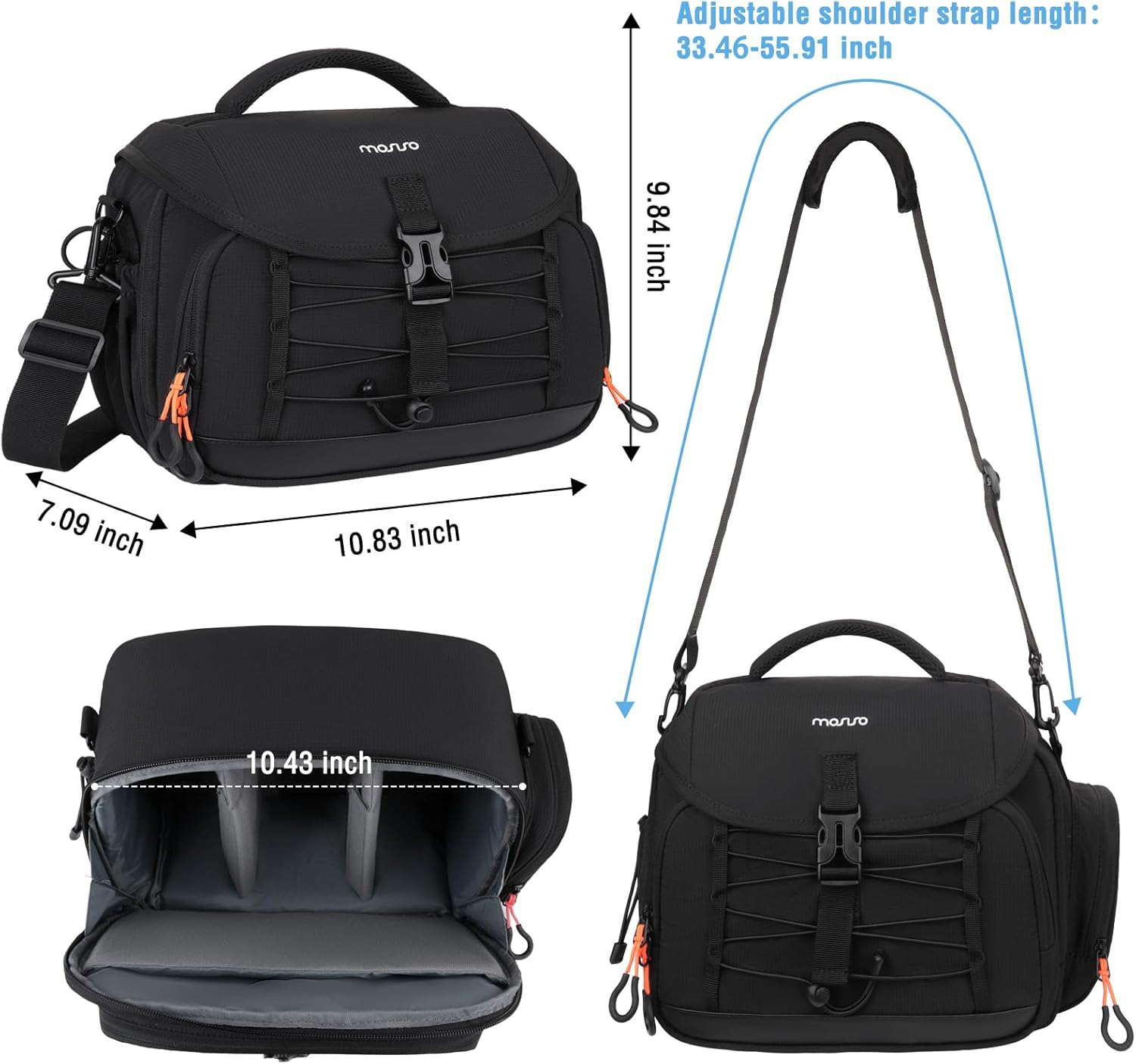 MOSISO Camera Bag, Photography Shoulder Messenger Waist Bag for DSLR/SLR/Mirrorless Cameras, Padded Flap Camera Case with Rain Cover&Front Elastic Cord&BottomTripod Holder for Canon/Nikon/Sony, Black - Image 3