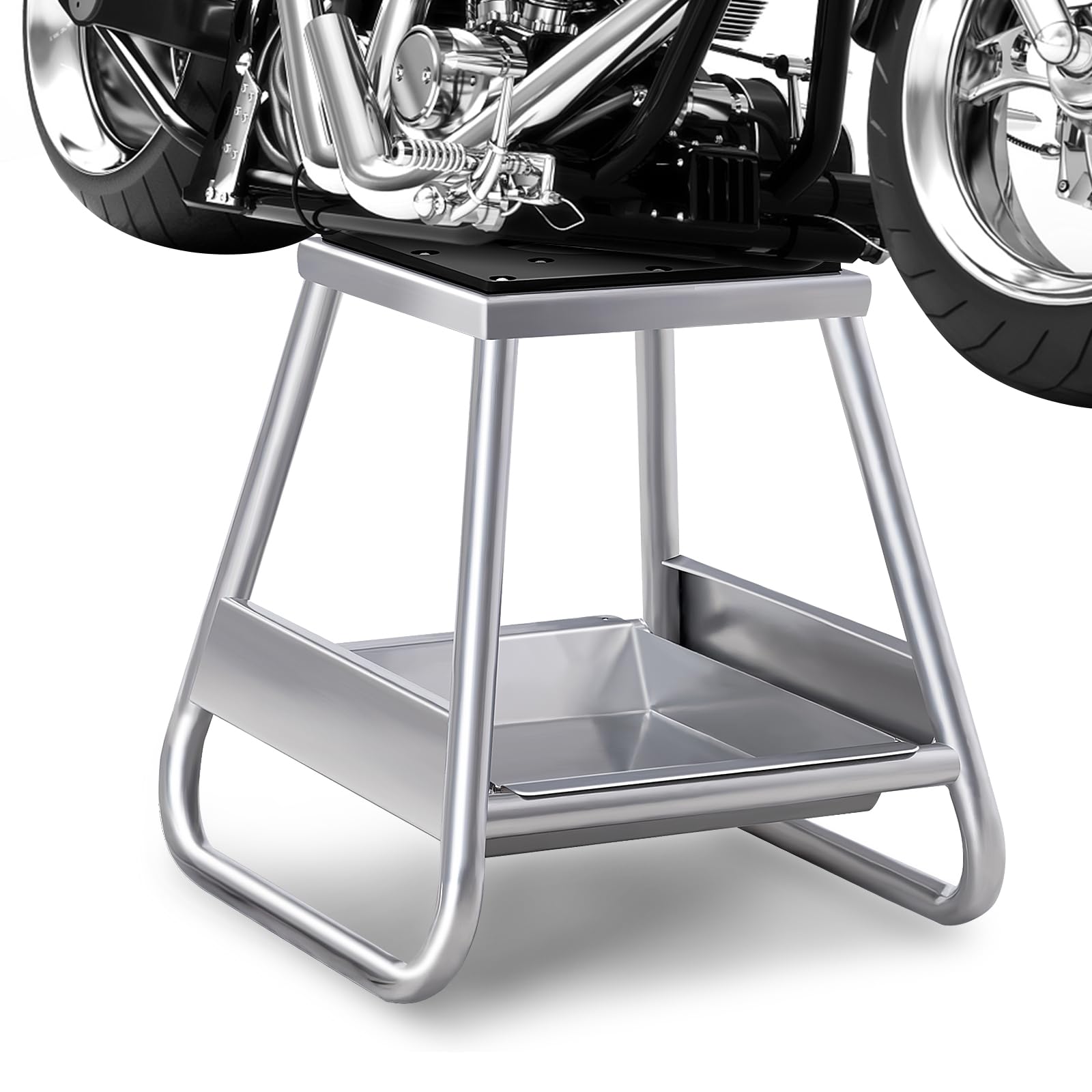 COSTWAY Soporte Elevador de Moto, Elevador Moto de Metal Resistente Con Bandeja de Aceite Extraíble Incluida y Parte Superior Antideslizante, Para Mantenimiento y Reparación, Capacidad de 450 KG