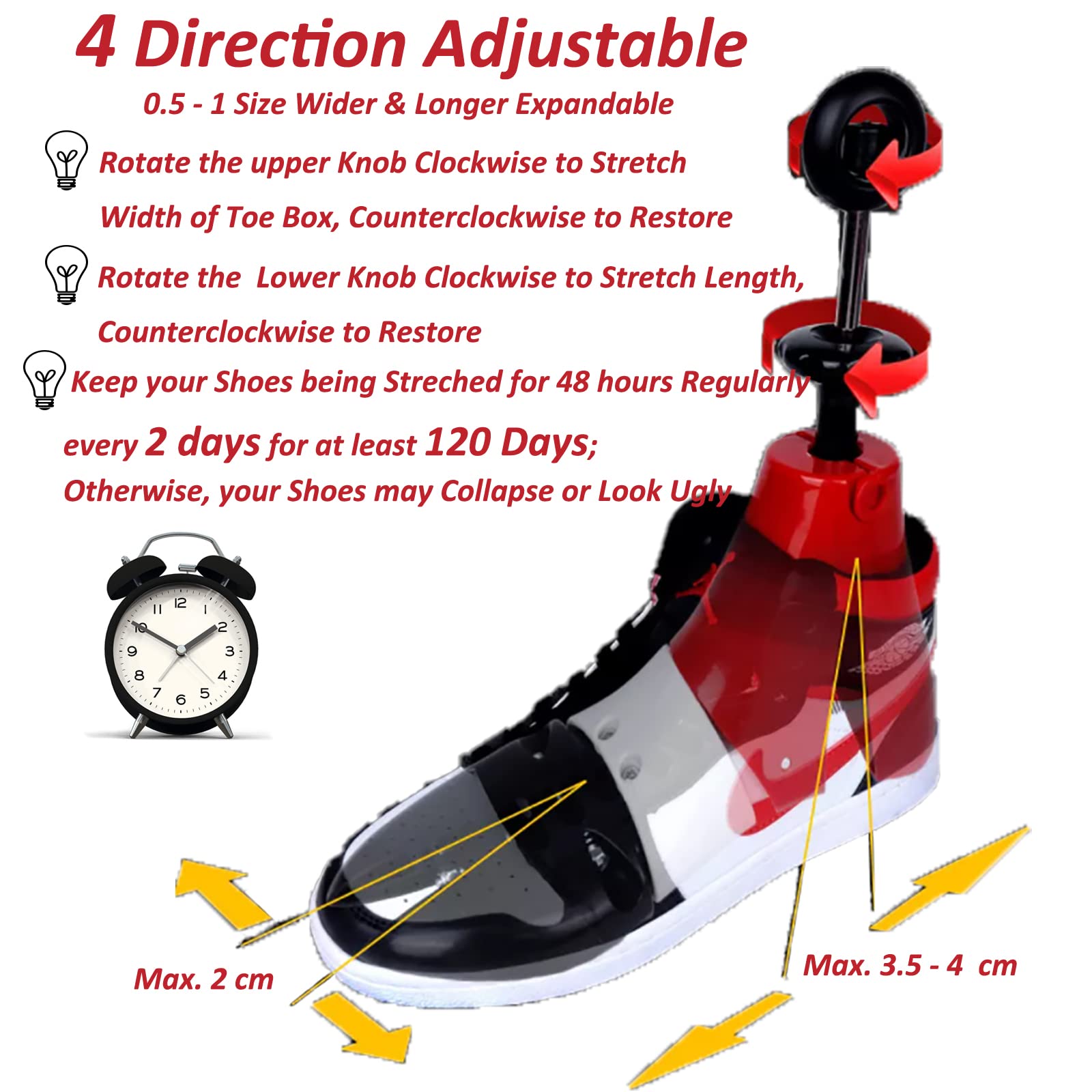 1 Par de Estiradores Zapatos, Ajustables en 4 Direcciones para Hombres y Mujeres, Hormas Extra Fuertes Zapatillas, Botas Air Force 1, con un Cepillo Limpieza 3 Lados