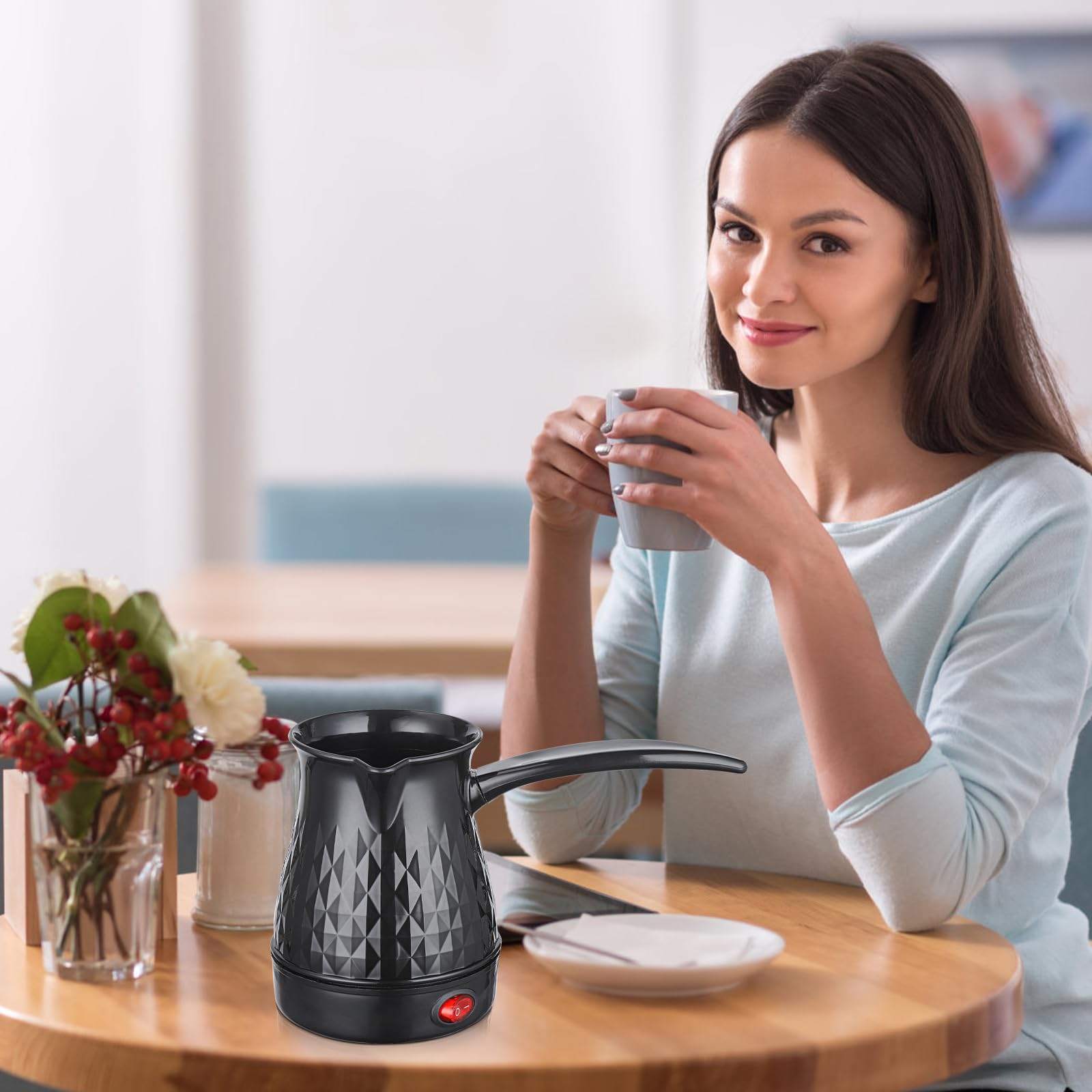 SPORWAY Cafetera Espresso de Inducción - Cafetera Turca con Cuchara Medidora, Moca de 500 ml para Camping, Elegante Negro