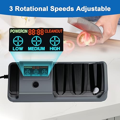 Miniatura 5 de Afilador de cuchillos eléctrico 5 en 1 para cuchillos de cocina, afilador de 3 etapas con 100% abrasivo de diamante, pantalla LCD, velocidad