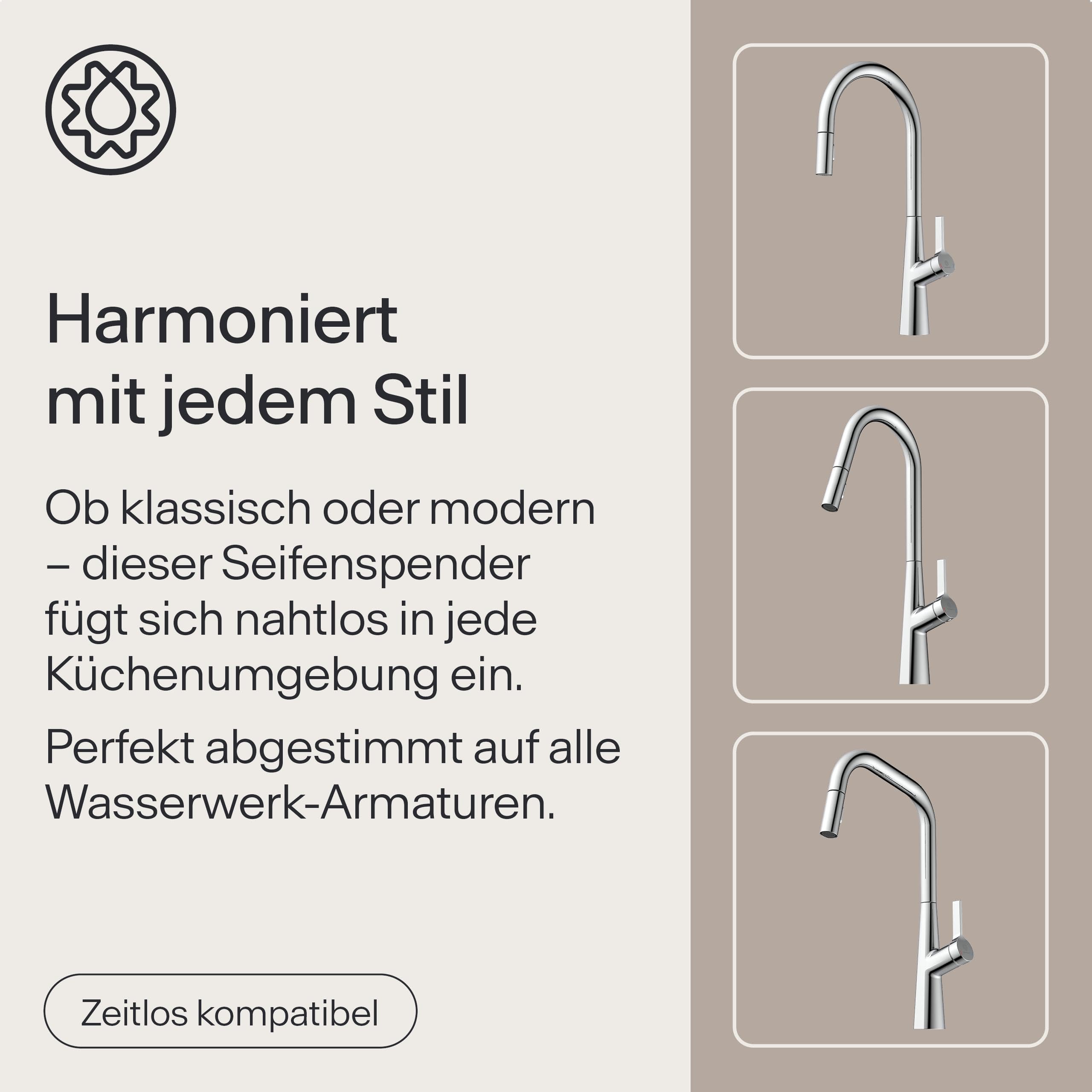 Seifenspender Chrom | Einbau Seifenspender Küche | Spülmittelspender Küche Einbau | hochwertiges Messing | Made in Germany