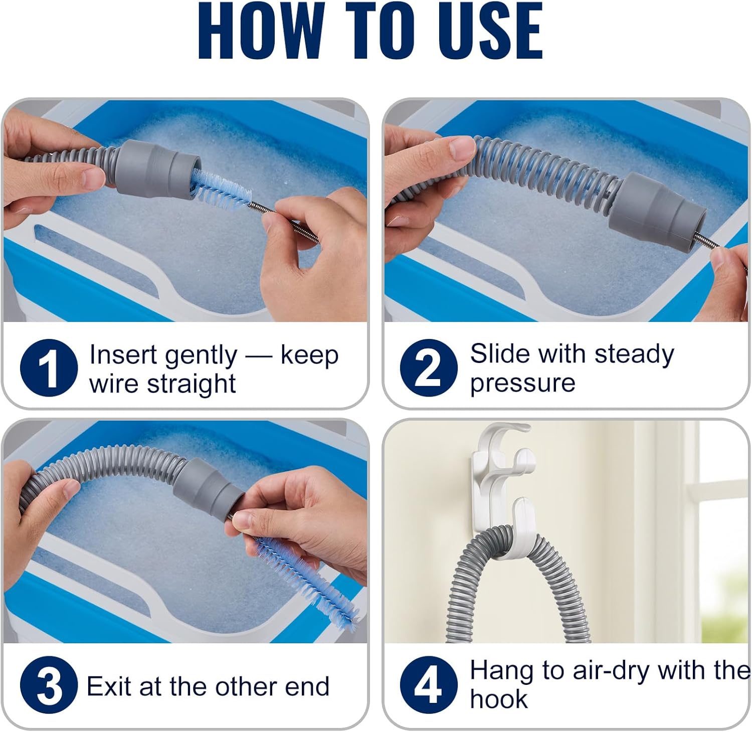 CPAP Cleaning Kit with Collapsible Wash Basin (2.4 Gal / 9 L), Long Hose Brush & Mask Brush, Drying Hook, Mesh Storage Bag; Fits 22 mm Standard & 15 mm Slim Tubes (Basic)