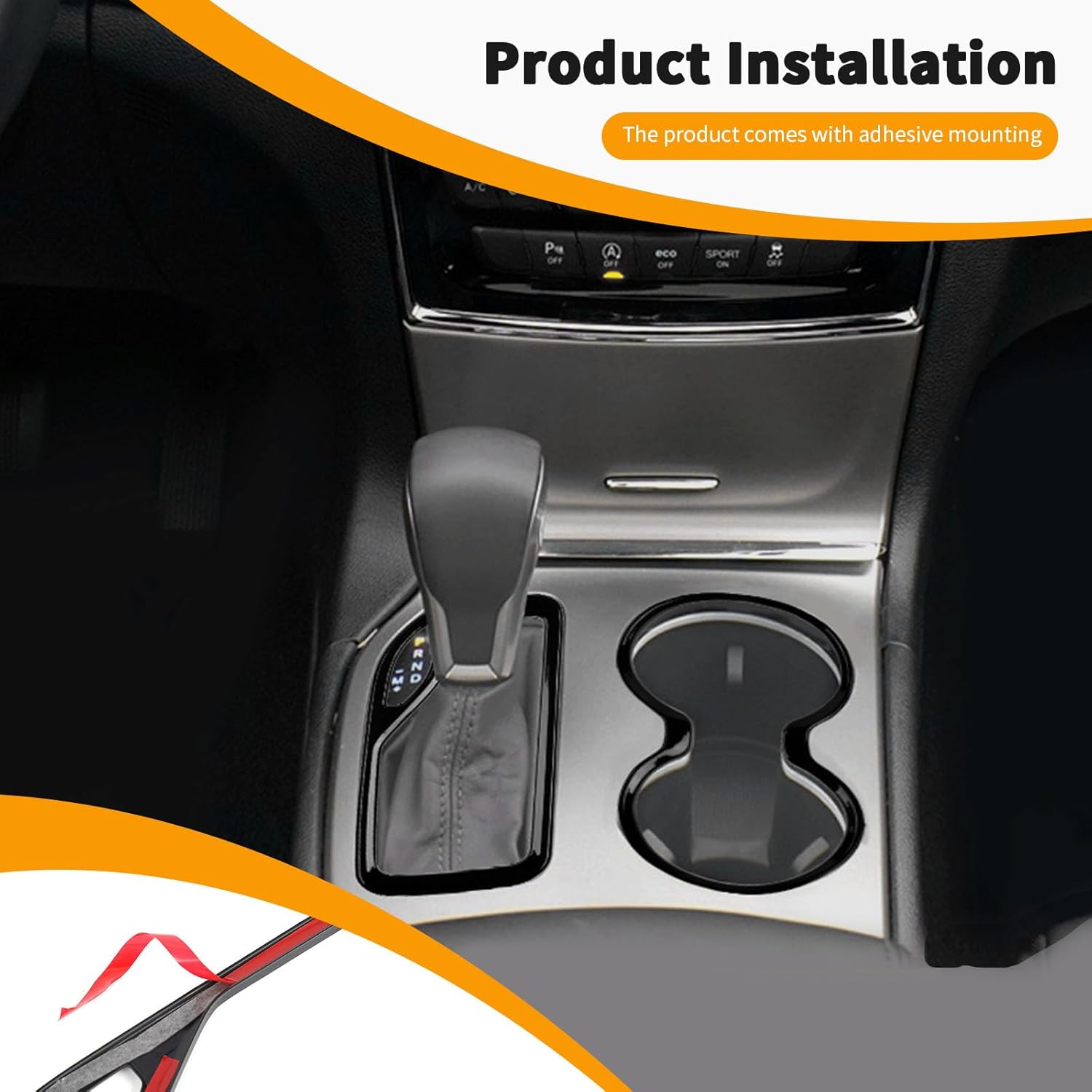 Hoolcar Gear Shift & Front Water Cup Holder Trim Cover Compatible with 2016-2021 Jeep Grand Cherokee, Interior Accessories, Black