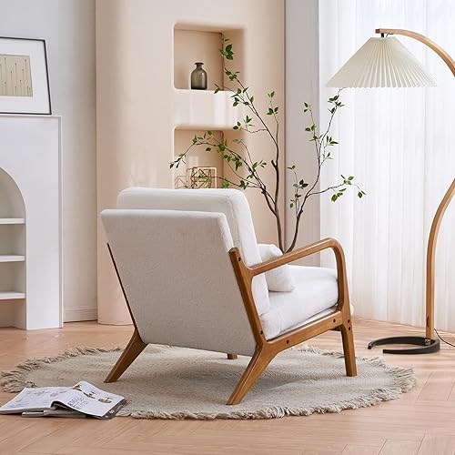 Miniatura 8 de Silla decorativa con respaldo medio, respaldo inclinado, cómodo cojín extraíble, asiento tapizado, sillón de mediados de siglo, sillón de ocio con