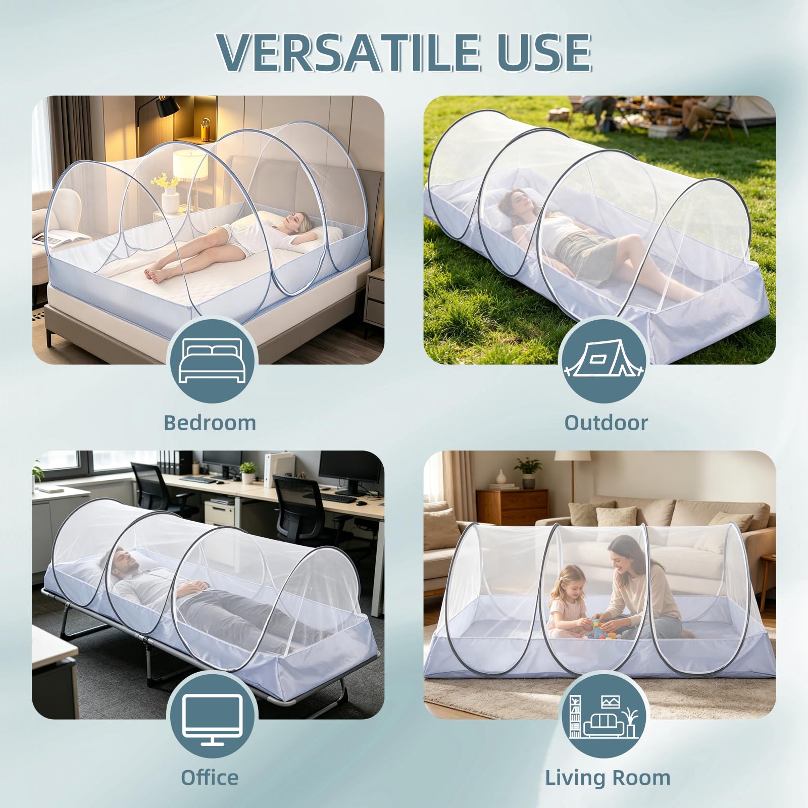 Zanzariera pieghevole, zanzariera per letto singolo, tenda da campeggio portatile con cerniera per casa, viaggi, dormitorio, viaggi all'aperto, 190 x 90 x 90 cm