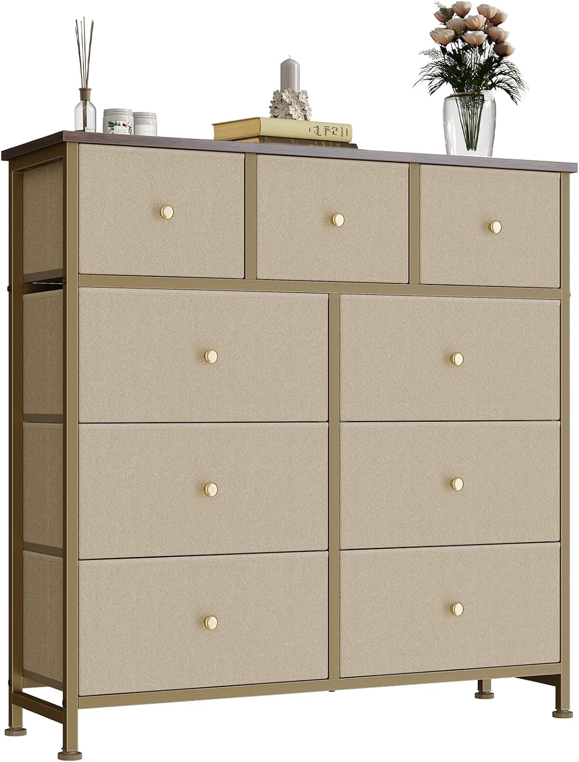 Fabric Dresser for Bedroom with 9 Drawers, Storage Tower