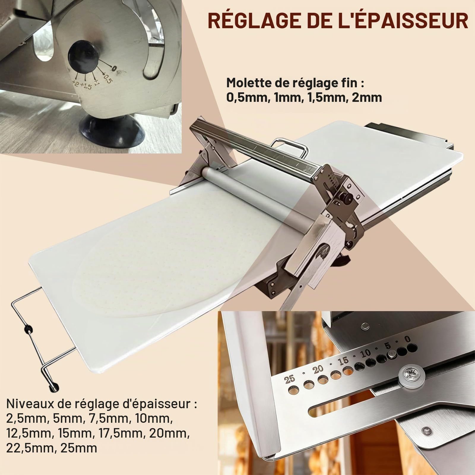 Laminoir à pâte à épaisseur réglable, Machine à laminer la pâte Pliable, avec Plaque de laminage, Machine à laminer la pâte Manuelle, pour Pizzas, Croissants 60x30cm