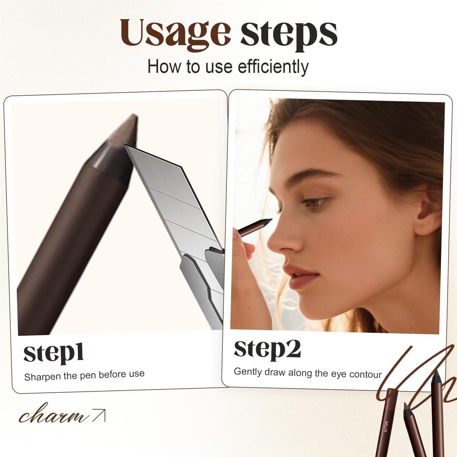 Matita eyeliner waterproof, 2025 Nuovo eyeliner duo waterproof 24 ore, matita occhi temperabile, senza sbavature, non sbiadisce, liscia e facile da colorare con 100 bastoncini di cotone.(Mix 7PCS)