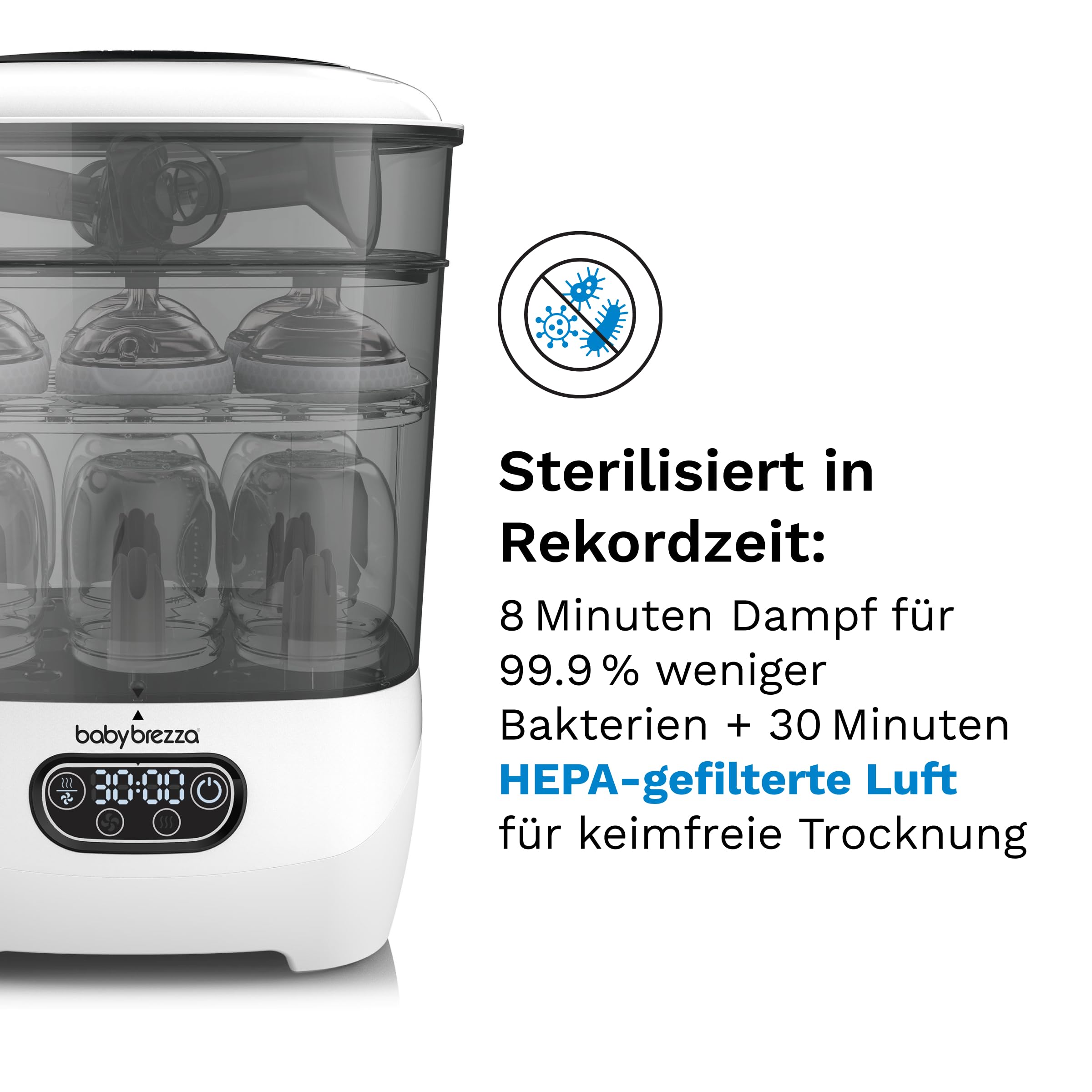 Baby Brezza Formula Pro Advanced & Sterilizer Dryer Bundle Set | Mischt Milchpulver & Wasser automatisch, sterilisiert & trocknet Flaschen, Schnuller & Zubehör – Komplett-Bundle