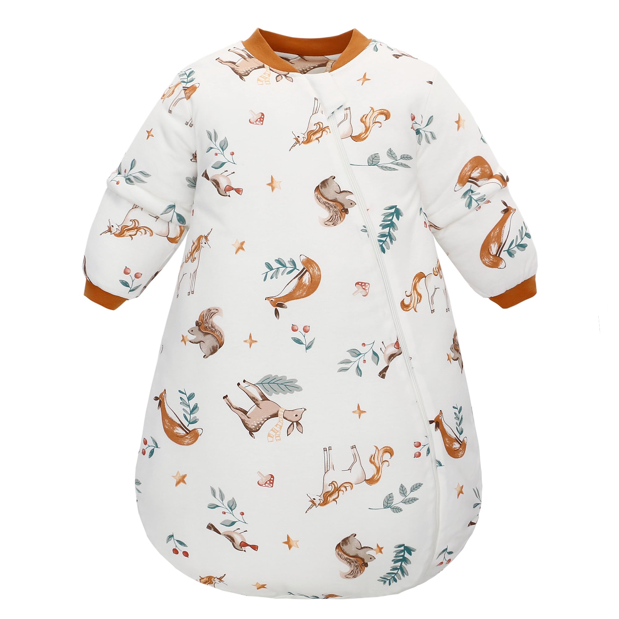 LAT Baby Sleeping Bag 2.5 TOG,Baby Winter Long Sleeve Sleep Sack,100% Cotton Detachable Sleeve,Toddlers Sleeping Bag for Girl Boys(Unicorn+Orange,S)