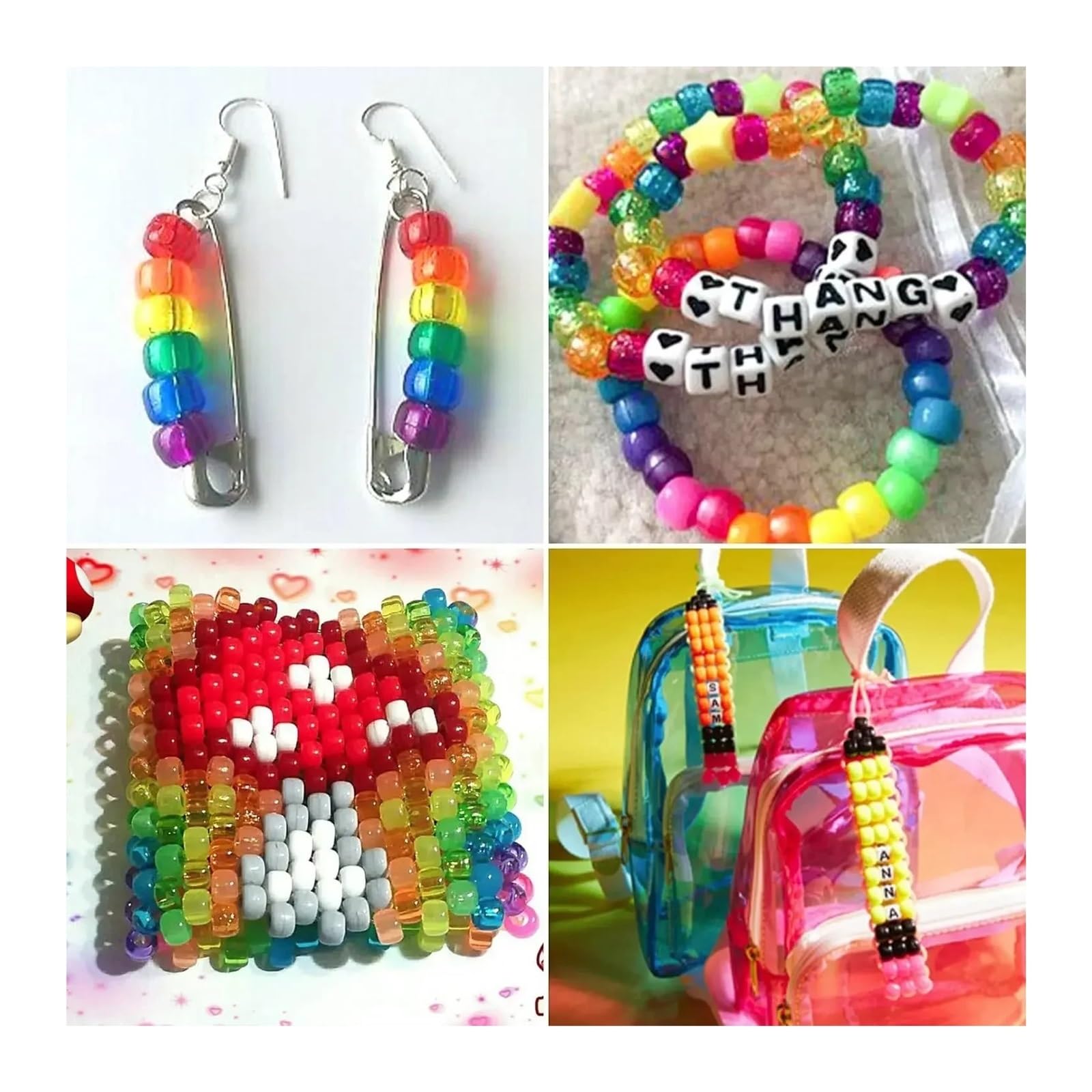 kit di perline fai da te Kit for creare braccialetti fai da te | Set di perline Kandi a 24 colori, 600 perline di plastica arcobaleno e 980 perline con lettere(24 and Letter Beads)