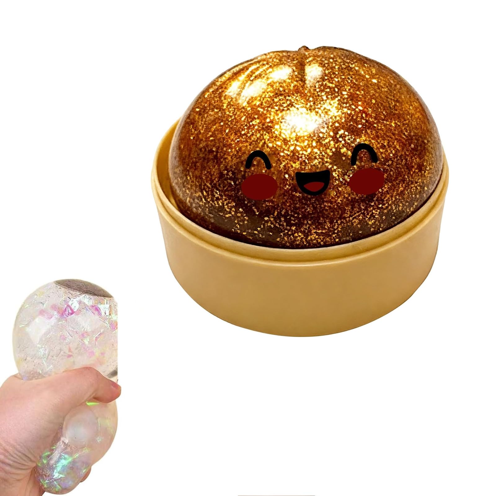 Giant Mystery Dumpling Squishy Stress Ball, Jumbo Squishy Dumpling Toys, With Steamer Box,Rainbow Mystery Squishies Bun, Anxiety Relief Fidget, Soft Squeeze Decompression Dough for Adults (Gold-2) — image 1