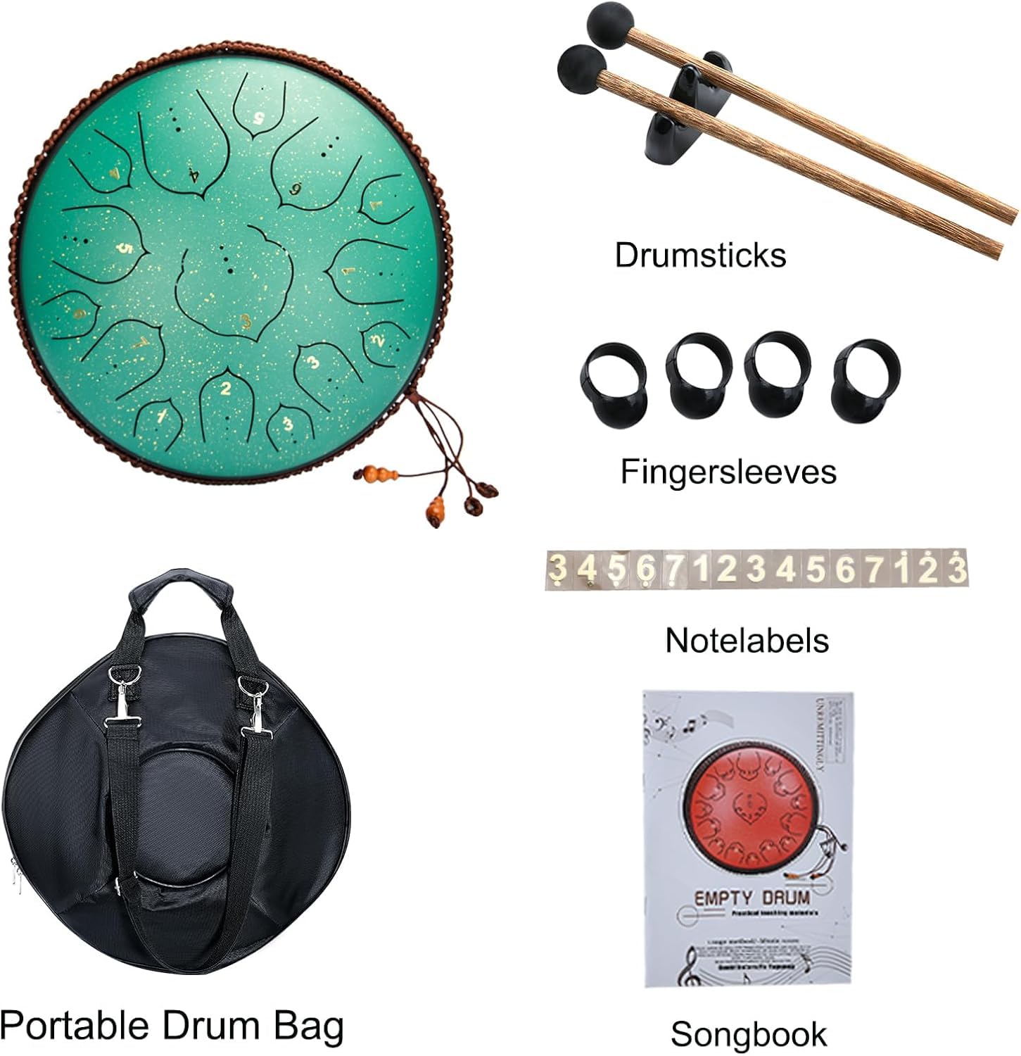Steel Tongue Drum Stahltrommel Handpan Drum Musikinstrumente für Kinder Erwachsene Anfänger für Meditation Yoga Zazen, Sound Healing (14 Zoll 15 Noten)