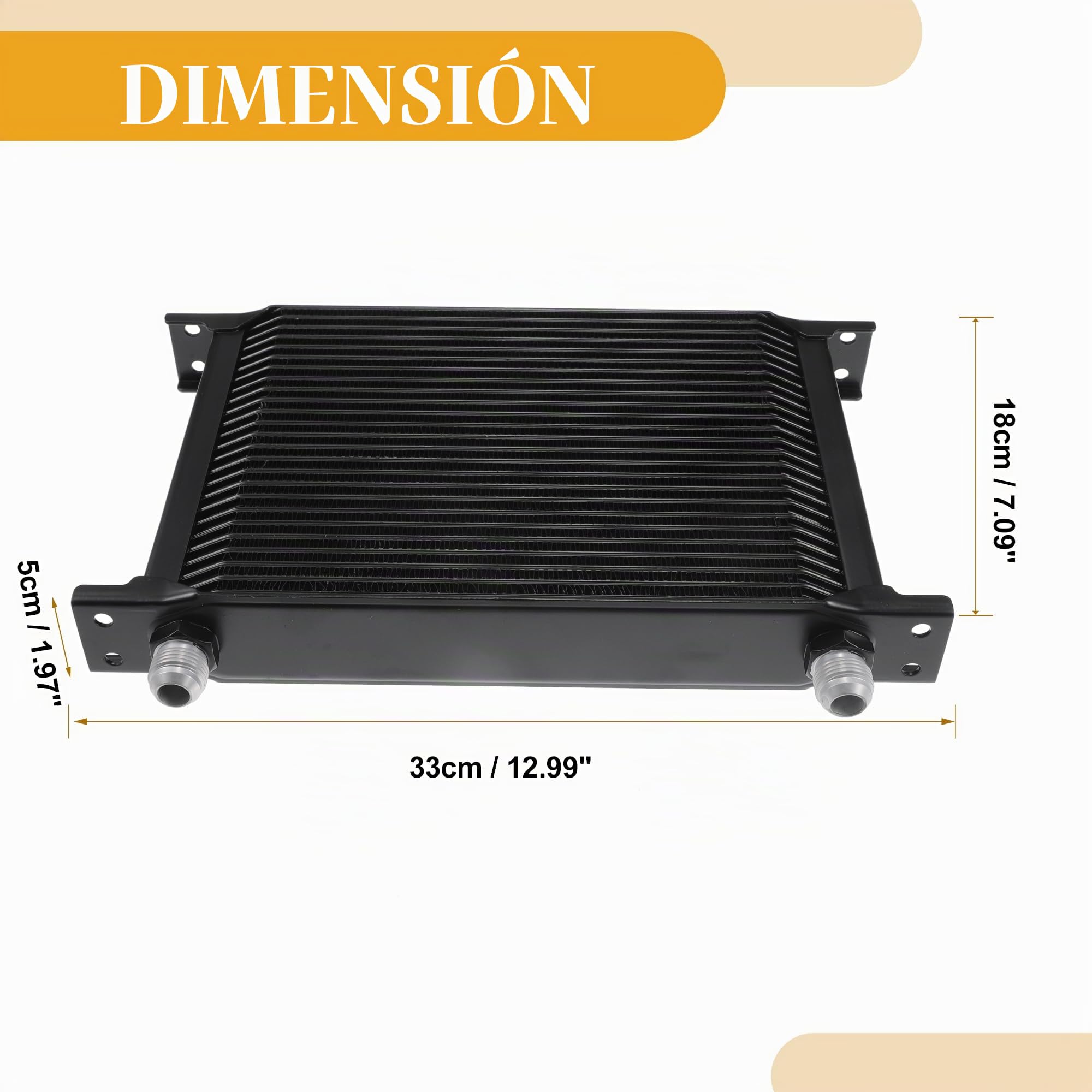 Enfriador De Aceite De Transmisión Negro 1Pc Universal Aluminio | Universal, Aleación De Aluminio, Negro, 33X18X5Cm, Adaptadores 6An/8An, Para Vehículos Recreativos, Camiones, Furgonetas