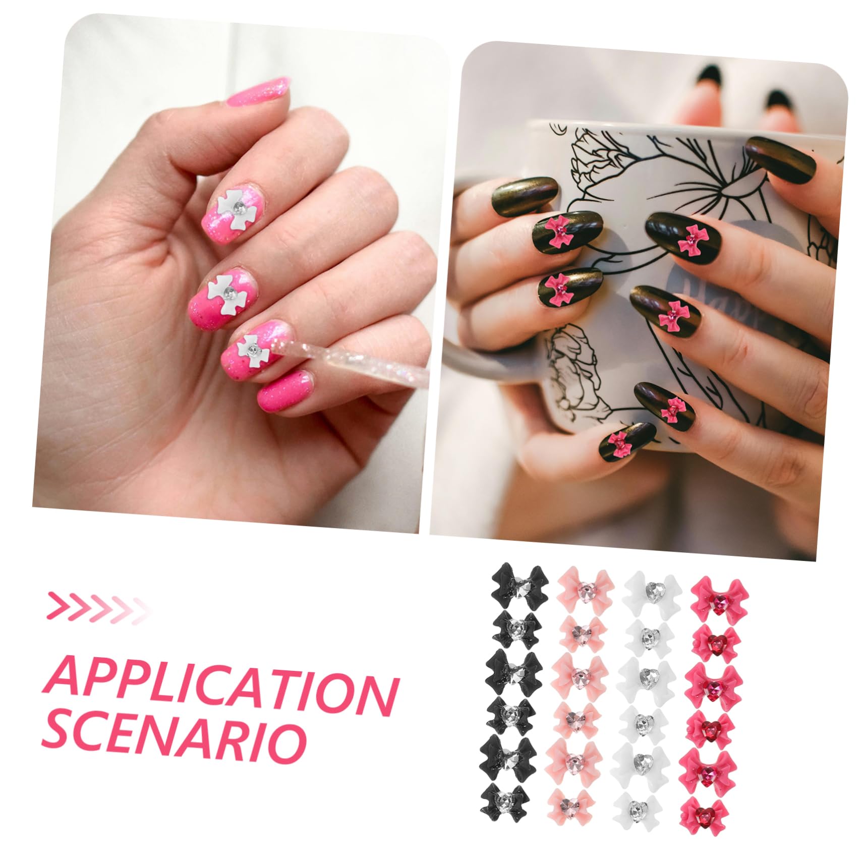 SHERCHPRY 4 Set Accessori Per Chiodi Rosa Ciondoli Per Unghie Con Strass 3d Gioielli Per Unghie Decorazione Di Nail Art Ciondolo Guidato Carino Cristallo Di 40 Pezzi*4