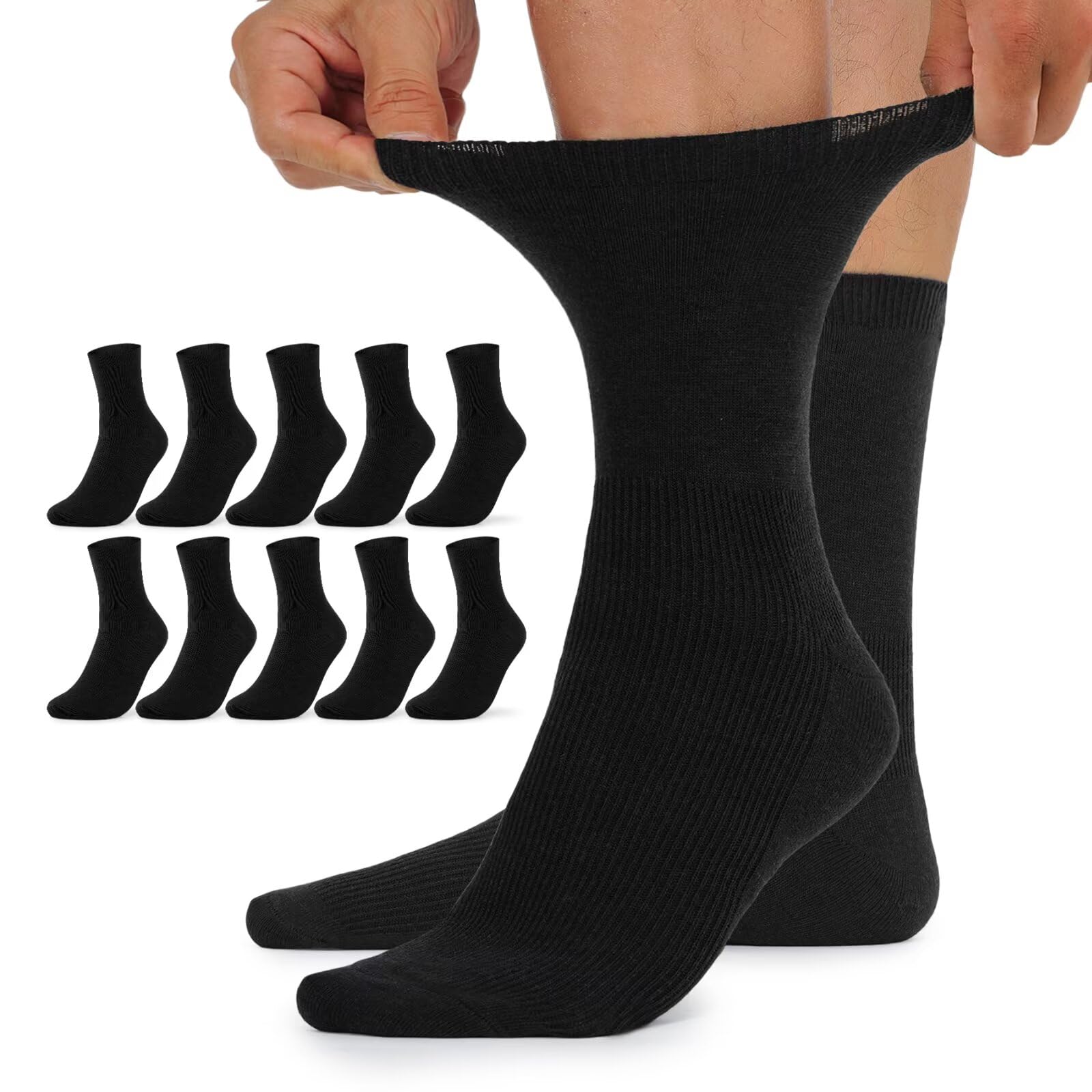 TUUHAW 10 Paar Diabetikersocken Herren und Damen ohne Gummibund Diabetiker Socken mit Komfortbund aus Baumwolle