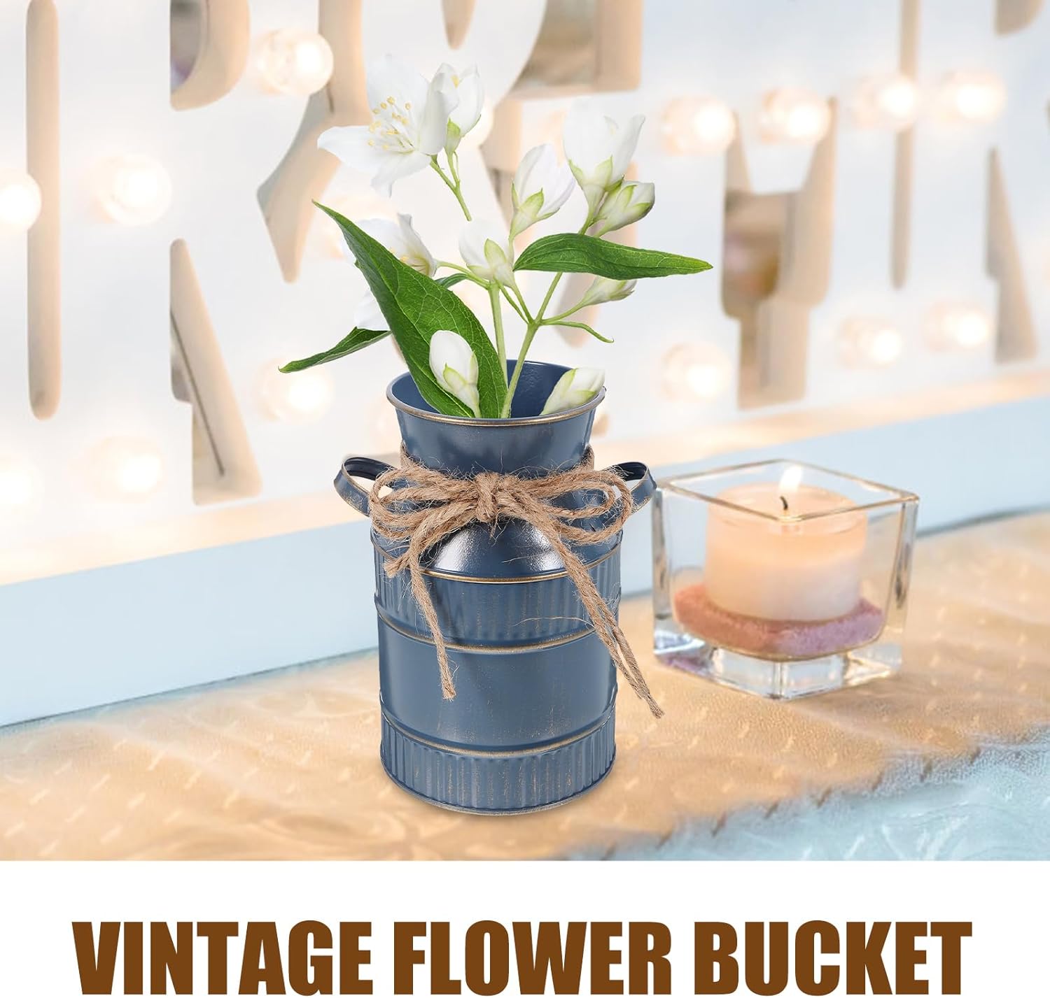Luxshiny Vintage Metal Milk Jug Vase with Handle Retro Farmhouse Flower Arrangement Vase for Home Office Decoration 5.7 Inch Rustic Planter - Image 5
