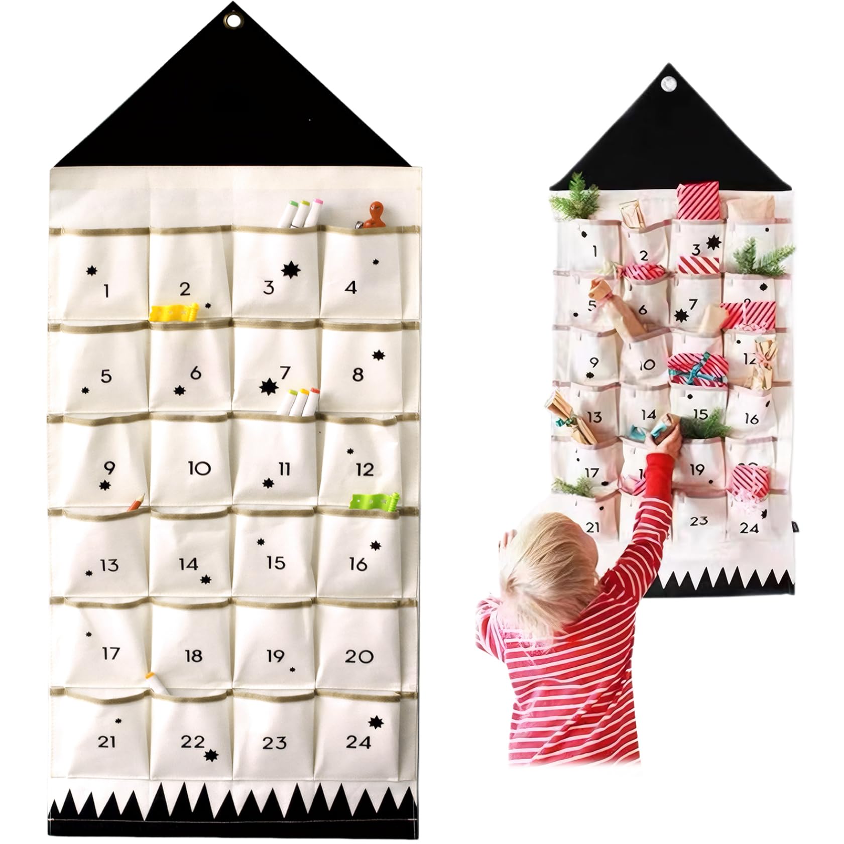 Gcroet Calendario sospeso dell'avvento di Natale con 24 Tasche vuote Calendario per Lotta per Lotto di Stoffa Portatile Vuoto Decorazioni per Il Parete della Porta 24 Tasche