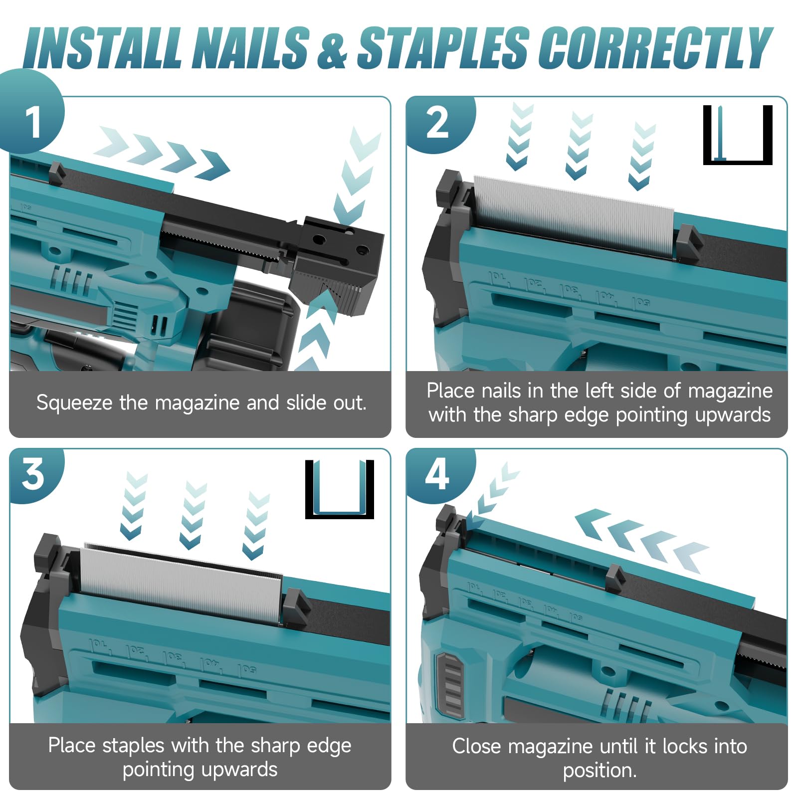 Pistolet à clouer sans fil avec 2 batteries de 4,0 Ah, cloueuse électrique 2 en 1 de calibre 18 avec 1000 clous et 1000 agrafes pour bois, tissus d'ameublement et projets de bricolage