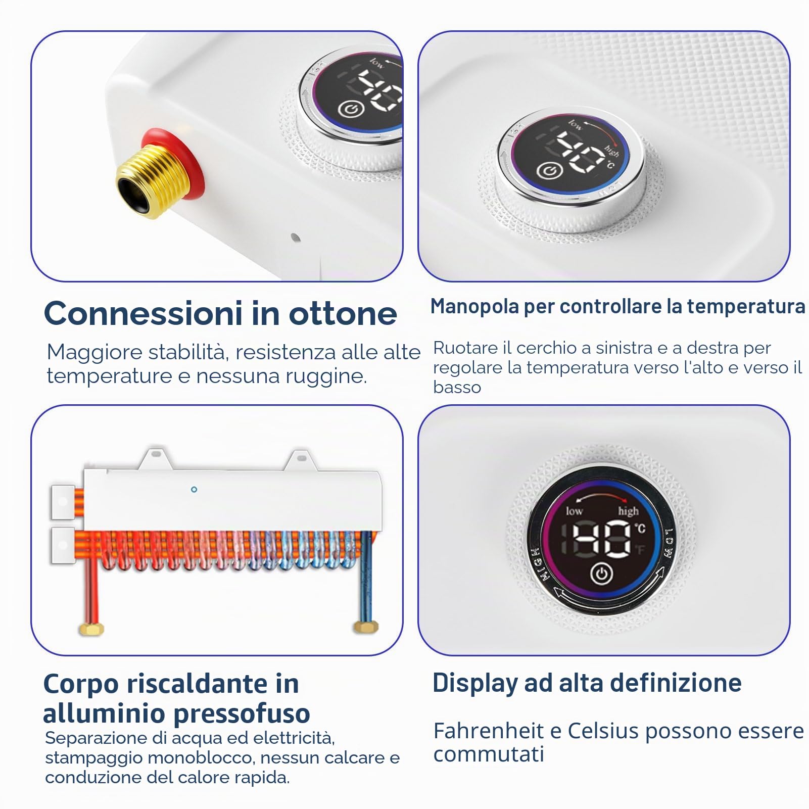 Scaldacqua istantaneo 6500W,Scaldacqua elettrico senza serbatoio per lavello da cucina bagno,con telecomando,display a LED che indica la temperatura