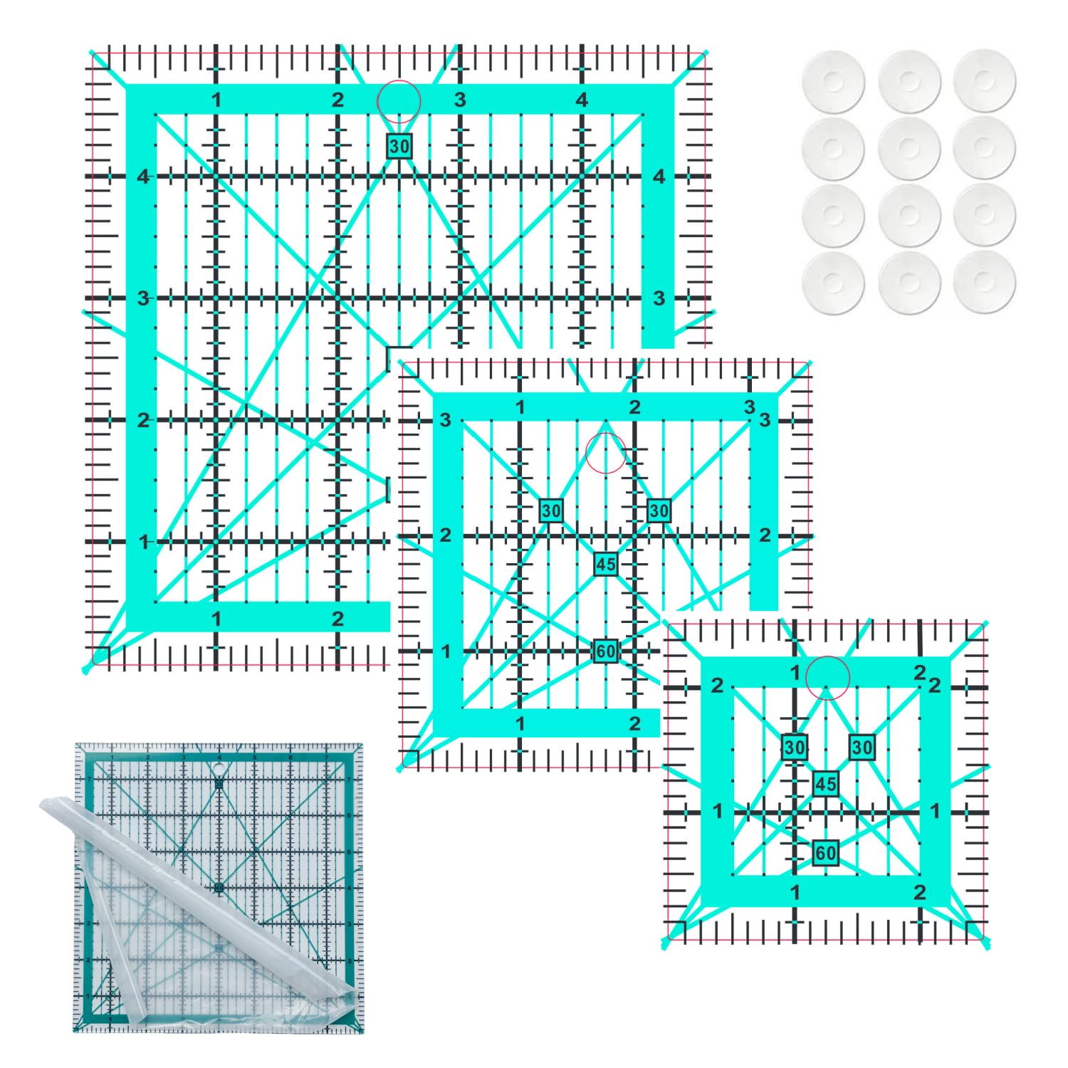 Quilting Rulers,12 Quilting Square Ruler(2.5",3.5",4.5",5",5.5",6",6.5",7",8.5",9",10",12"),Quilting Ruler Square