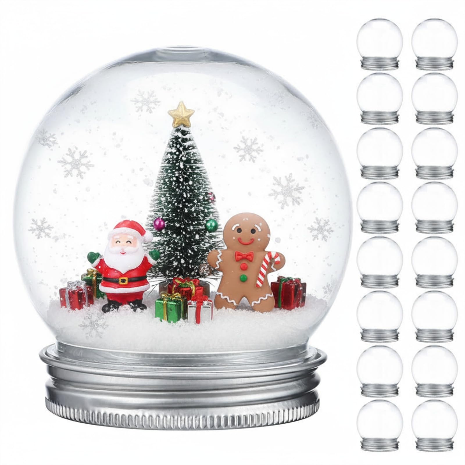GLEAVI Petite boule à neige transparente : 15 boules à neige en plastique de 150 ml avec bouchon à visser pour bonbons, biscuits, loisirs créatifs, Noël, paysage végétal
