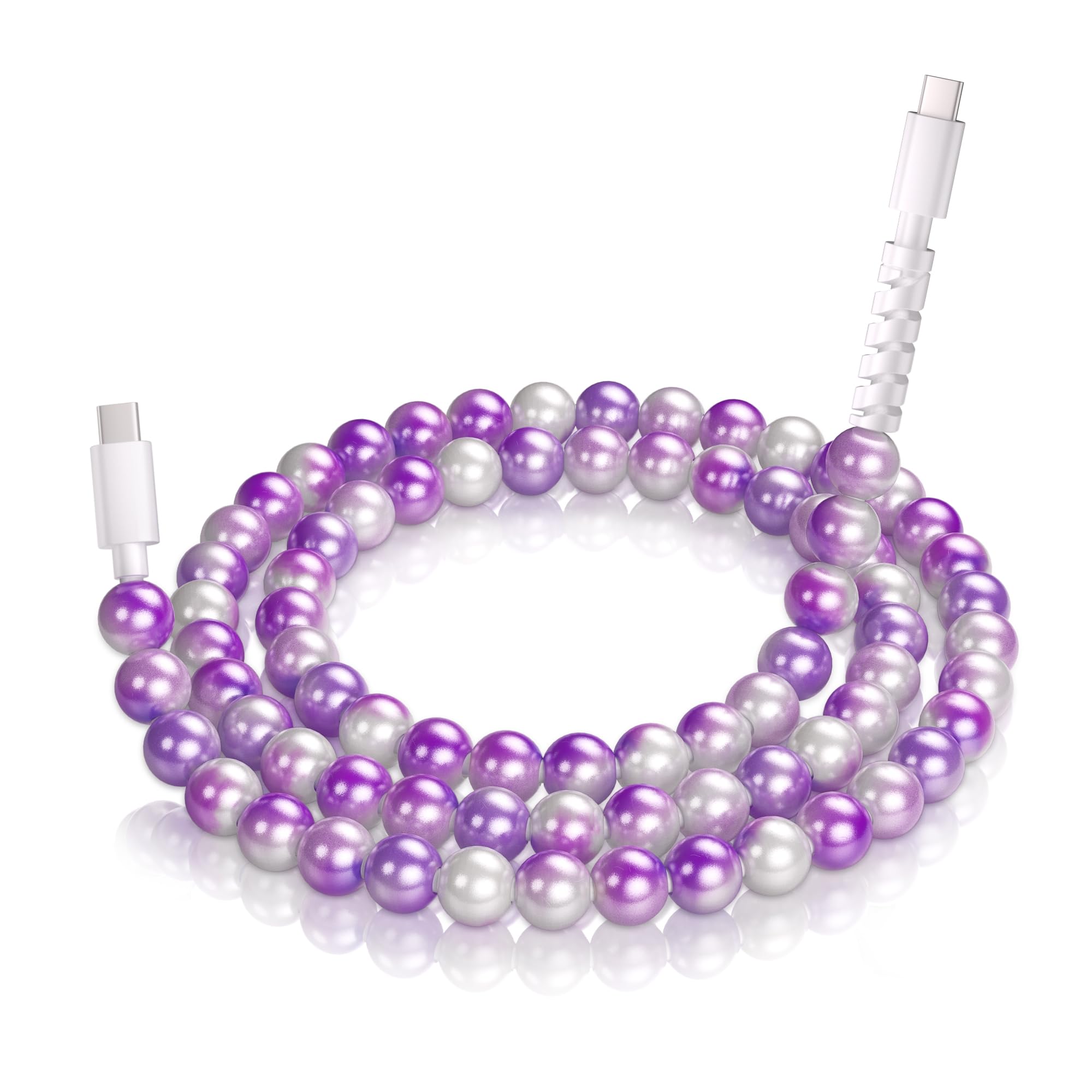 Coolden USB C Cable 66W Fast Charging Bling Stylish Cute Purple Beaded USB C to USB C Cable for Women 3.3FT Type C Charger Cord for iPhone 17/16/15